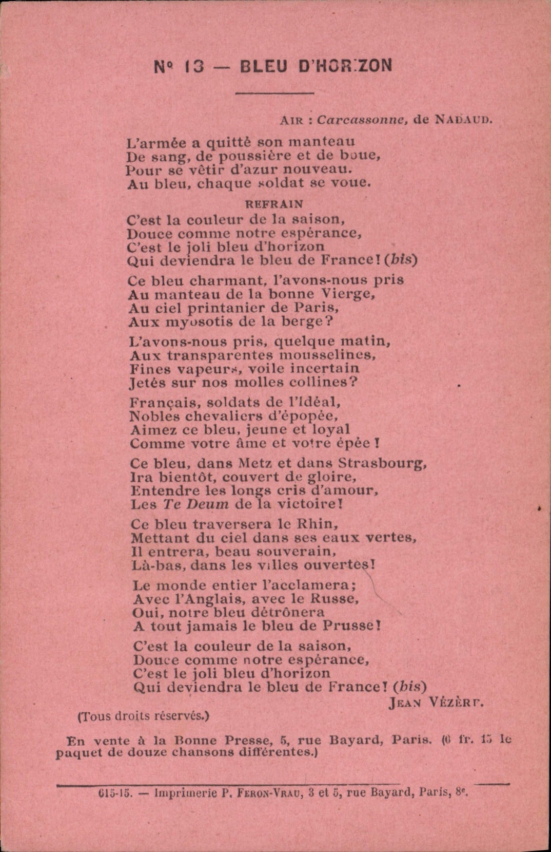 Vintage Postcard Blue of horizon Jean Vezere