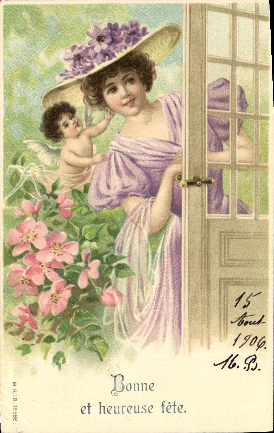 Vintage Postcard Fantasy Flowers Woman Angel