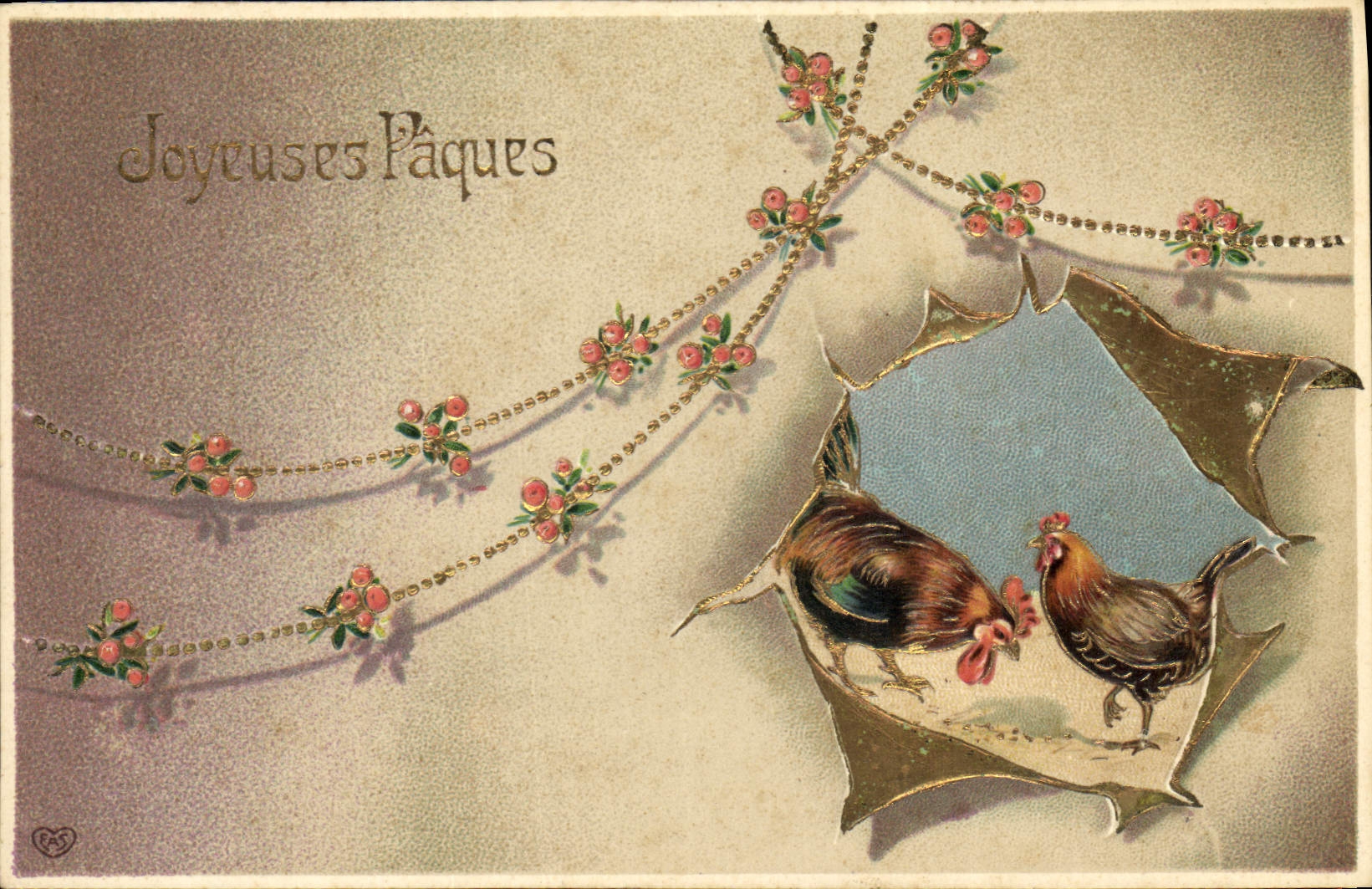 Vintage Postcard Fantasy Flowers Cock Easter Hen