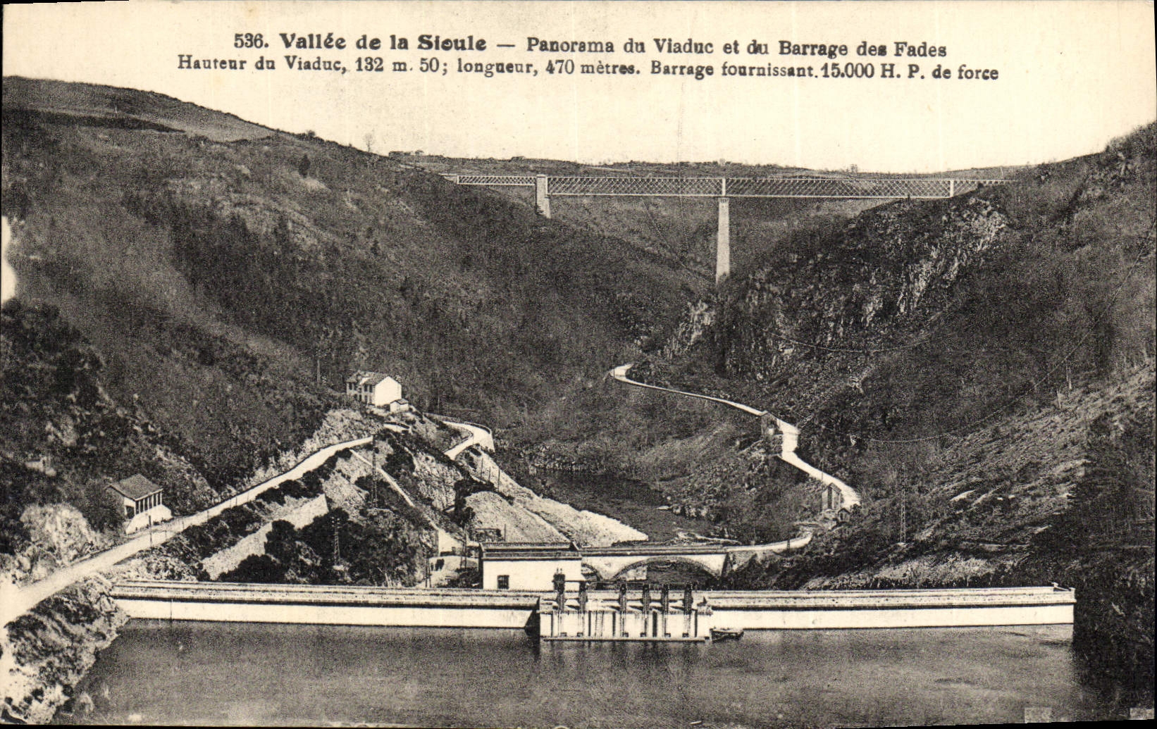 Vintage Postcard Valley of Sioule Panorama of the viaduct and the stopping of the Insipid ones