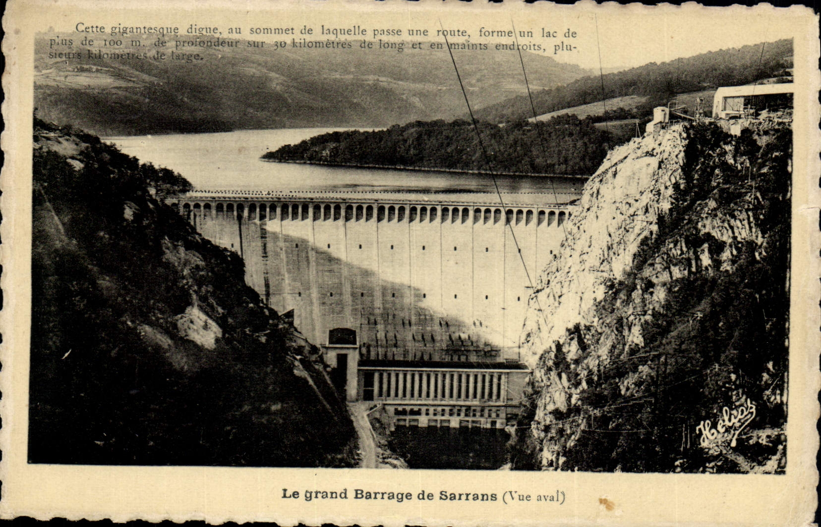 Vintage Postcard dam of Sarrans Seen downstream Electricity