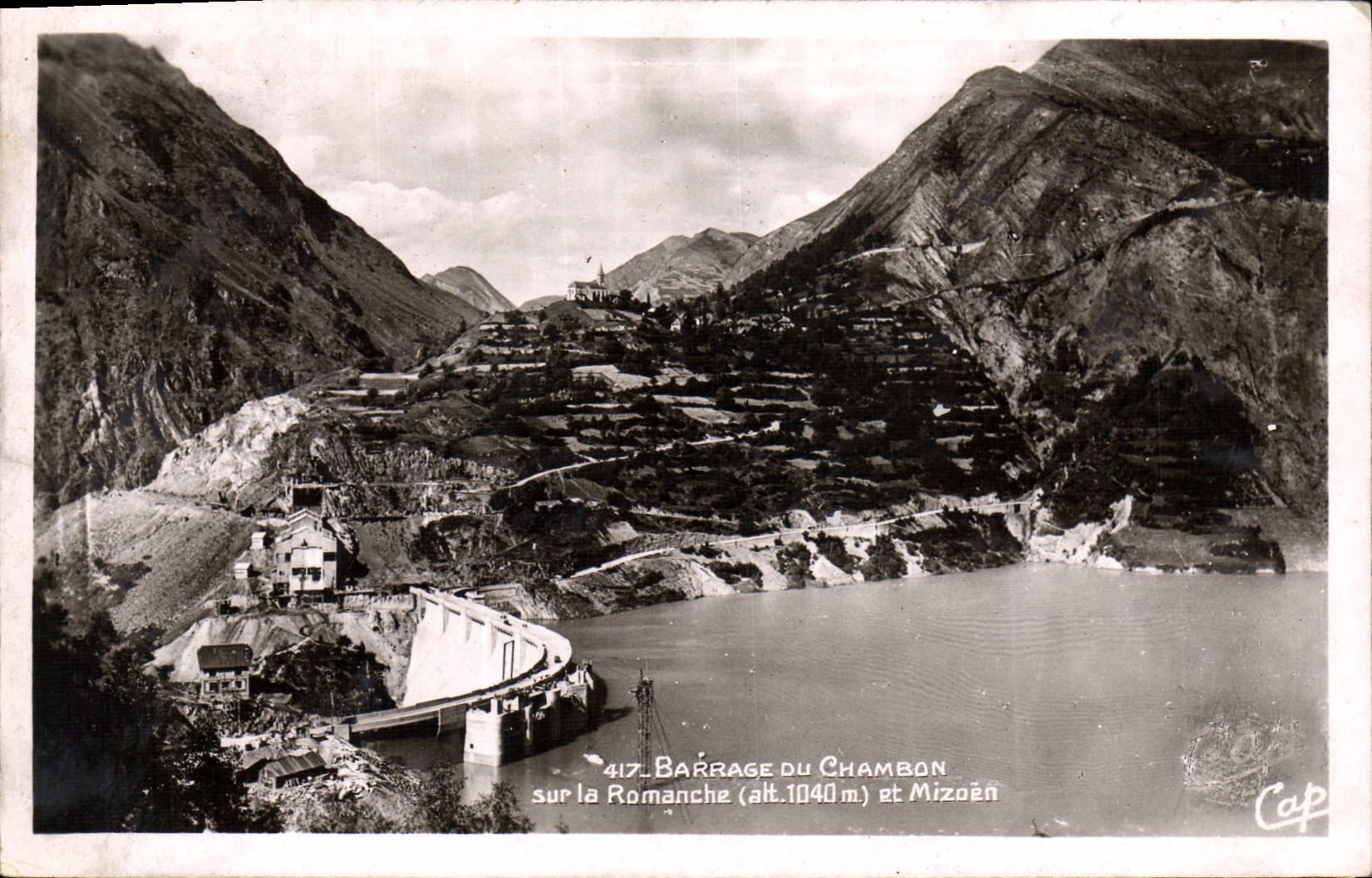 Vintage Postcard Stopping of Chambon on the Romansh one and Mizoen Electricity