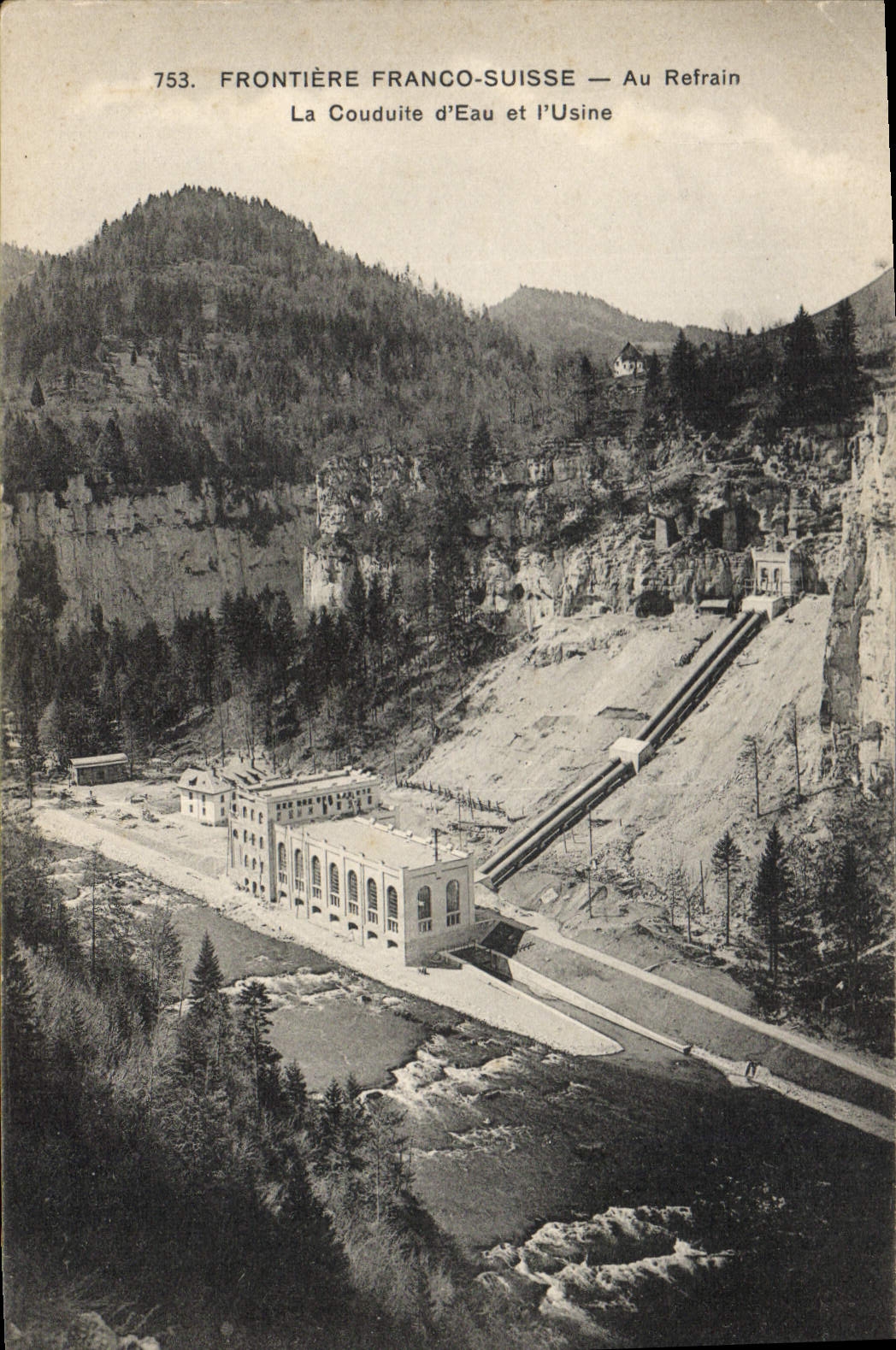 Postal Frontera franco Suiza al estribillo el conducto de agua y la fábrica Electricidad