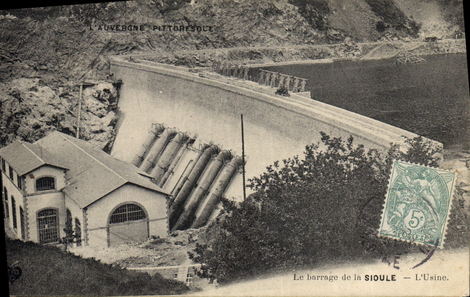 Vintage Postcard stopping of Sioule the factory Electricity