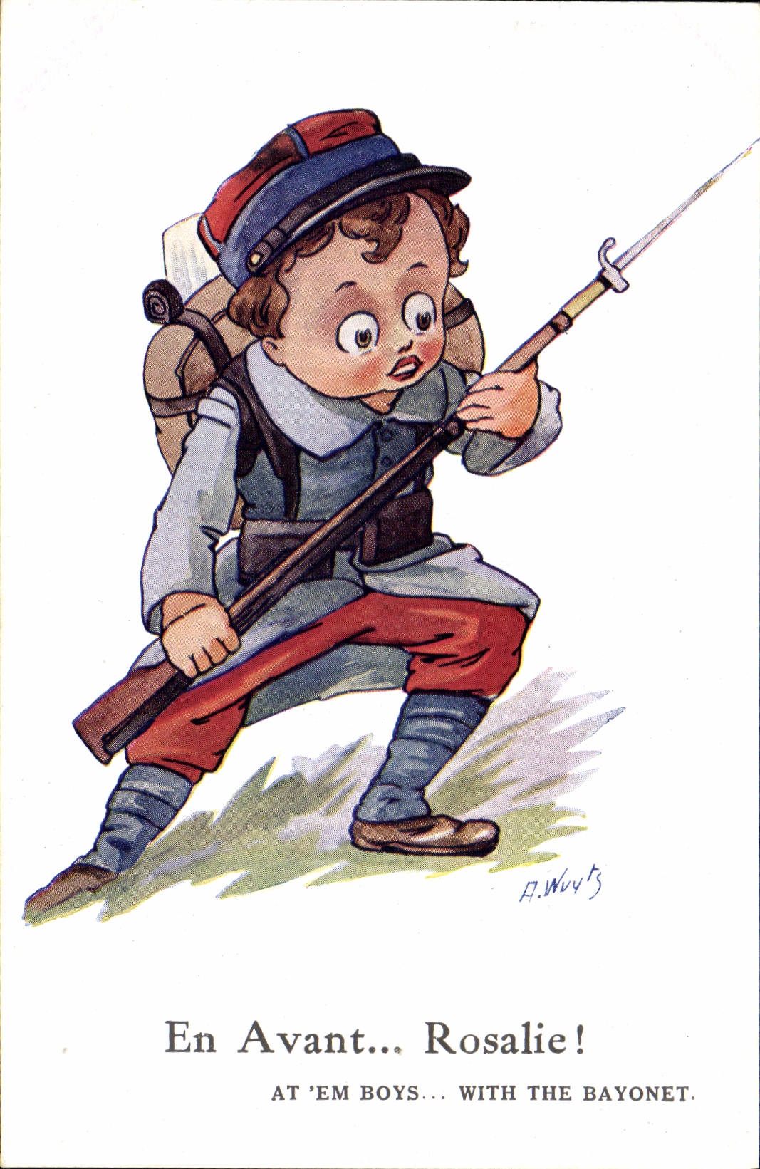 Vintage Postcard Fantasy Illustrator Children Ahead Rosalie Militaria