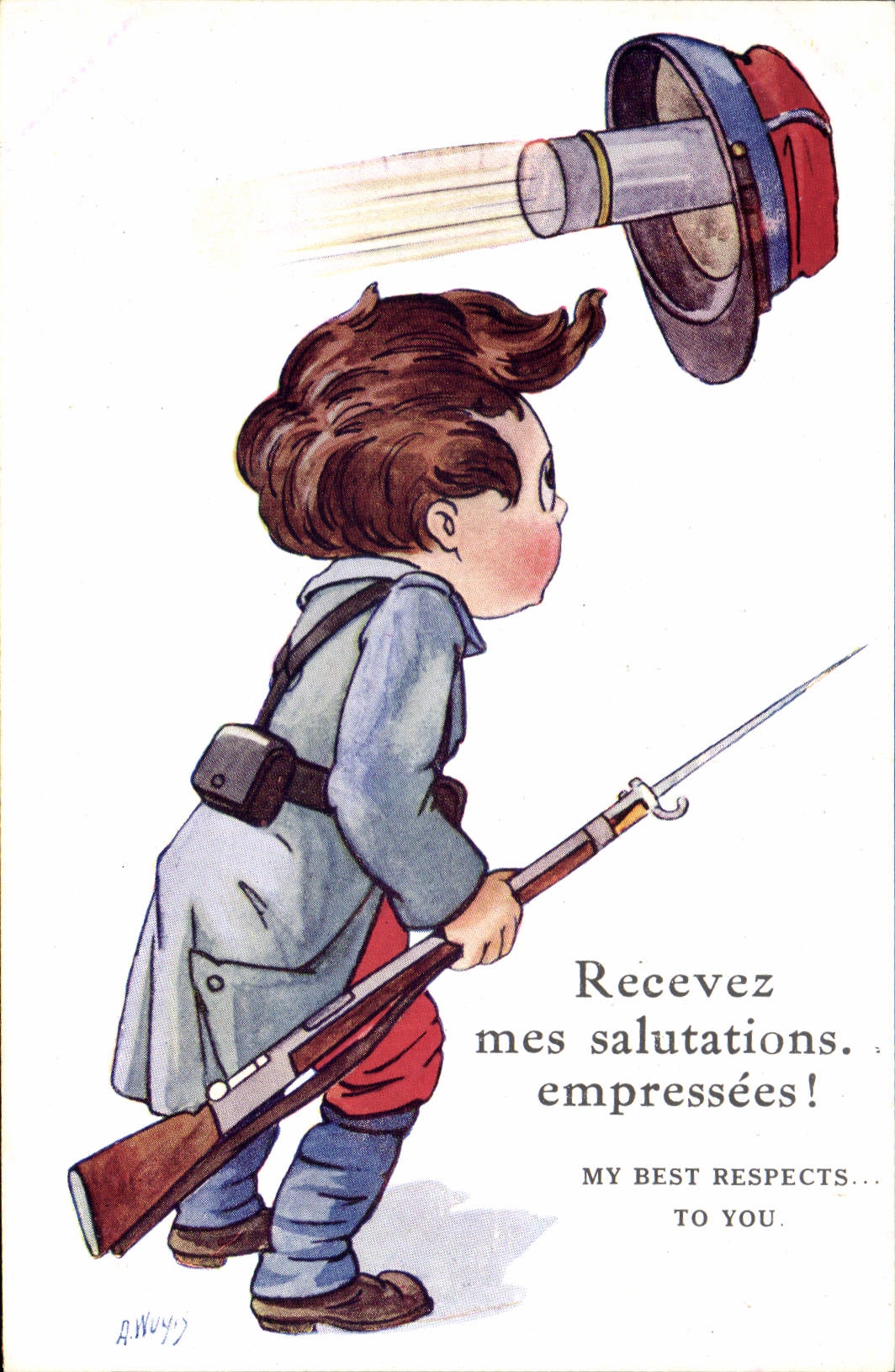 Vintage Postcard Fantaisie Illustrator Children Receive my greetings empressees Militaria