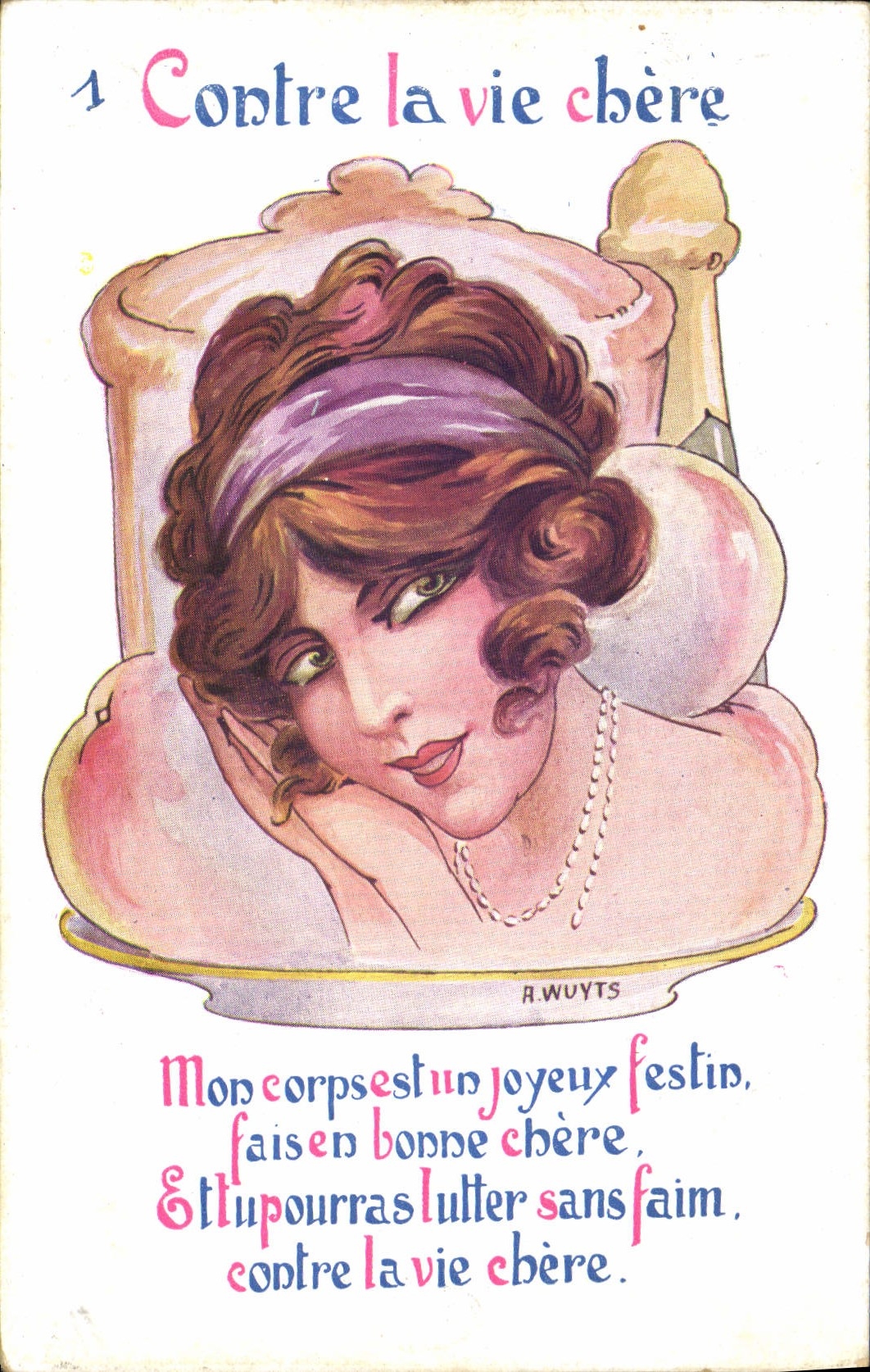 Vintage Postcard Fantasy Illustrator Children Woman Against the expensive life