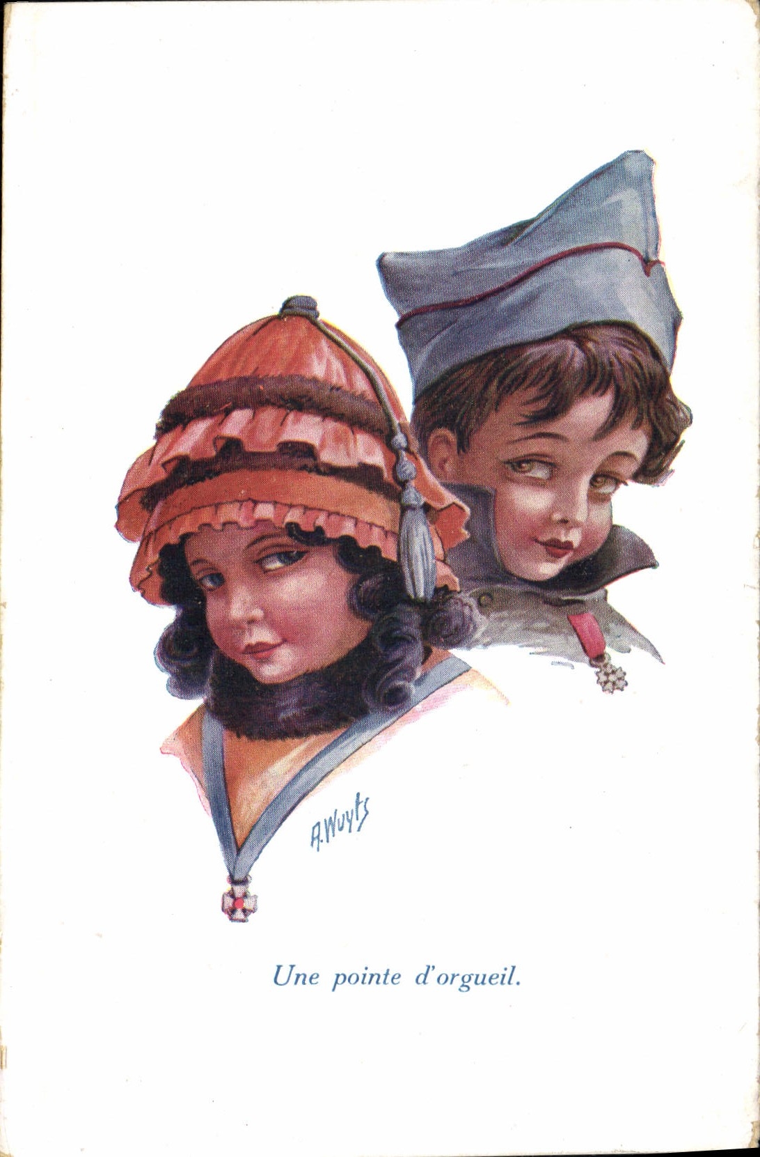 Vintage Postcard Fantasy Illustrator Children a point of Militaria pride