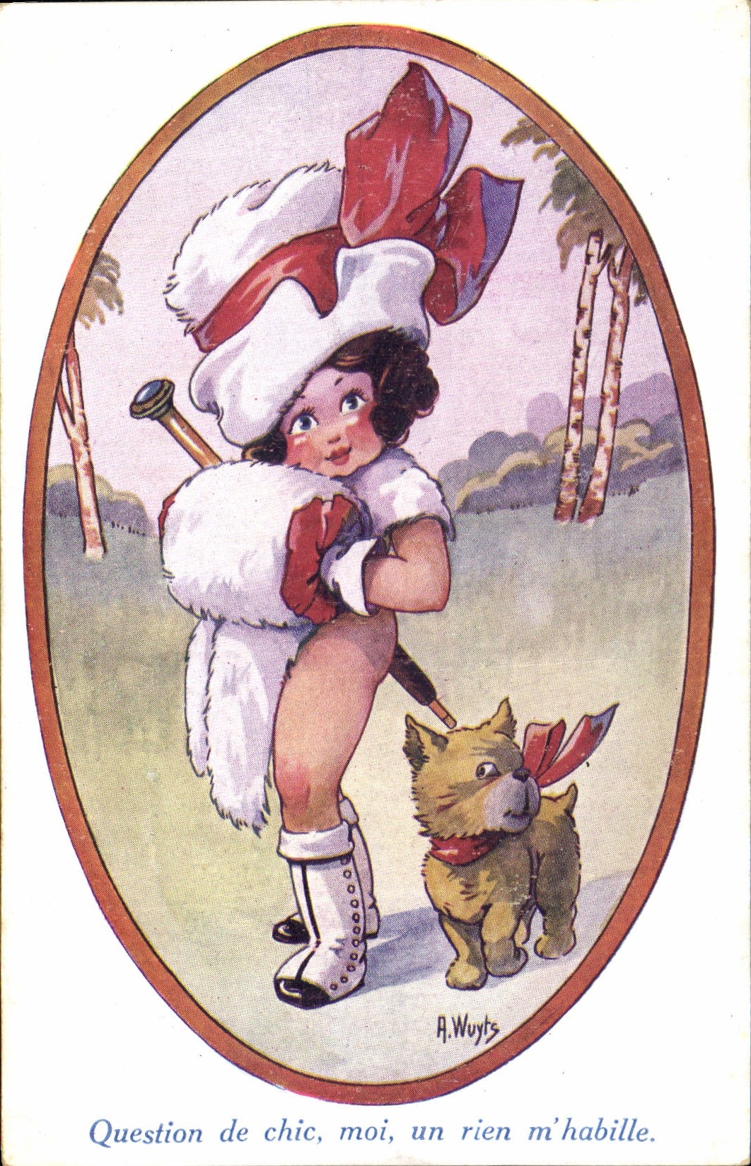 Vintage Postcard Fantaisie Illustrator Child Dog Question of knack me one nothing equips me