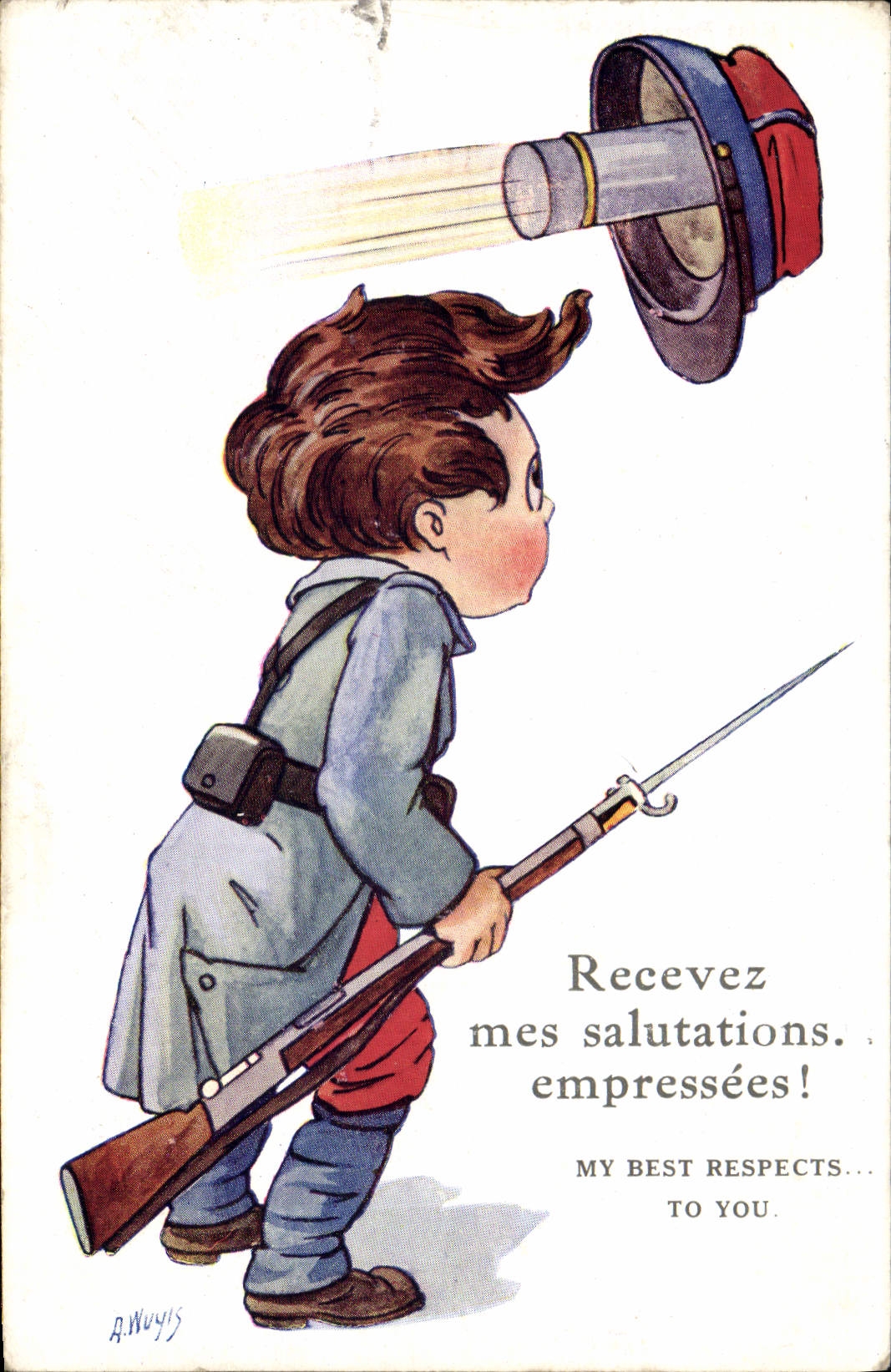 Vintage Postcard Fantaisie Illustrator Children Receive my saluations empressees Militaria