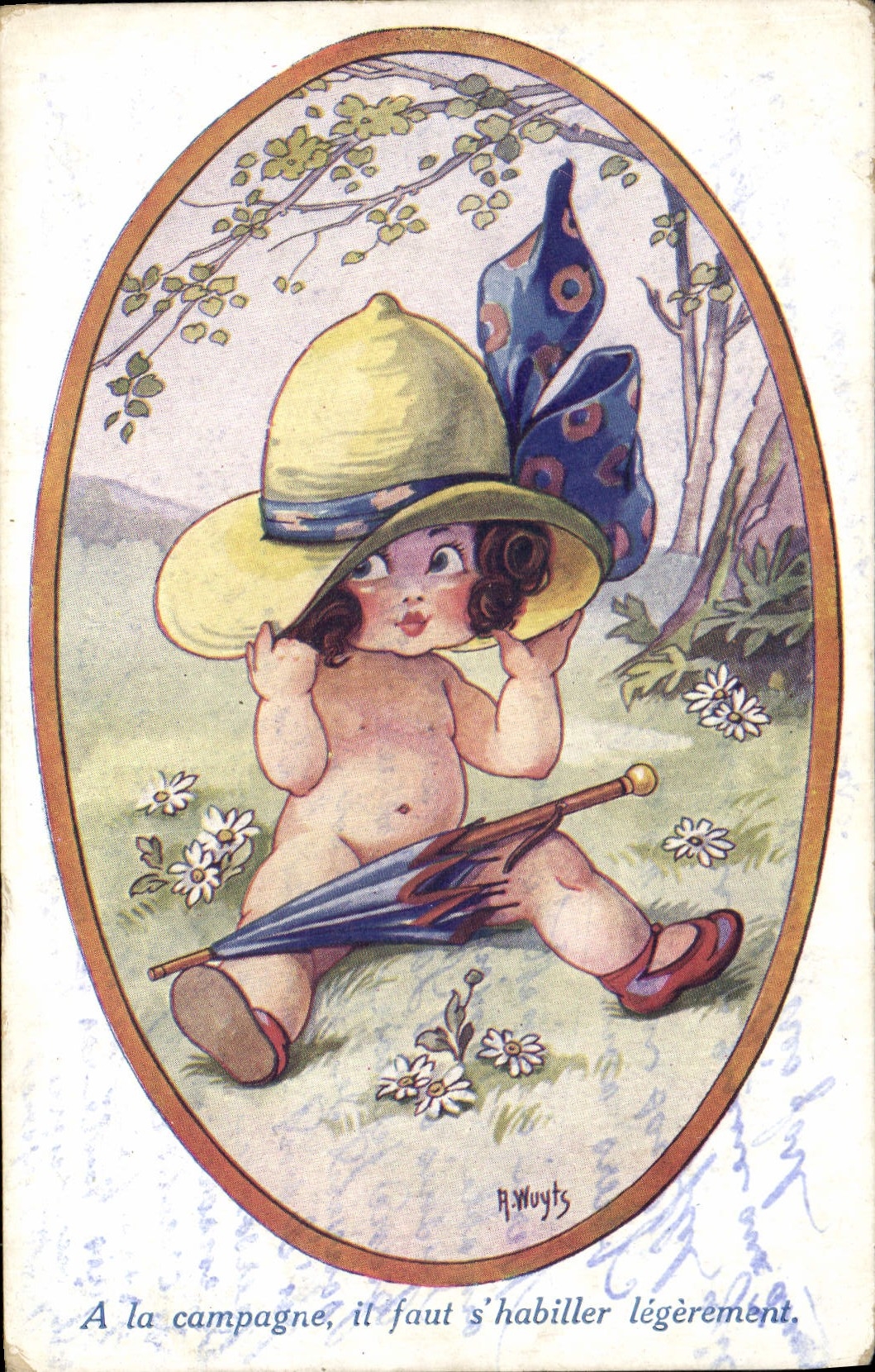 Vintage Postcard Fantaisie Illustrator Child In the countryside it is necessary to get dressed slightly