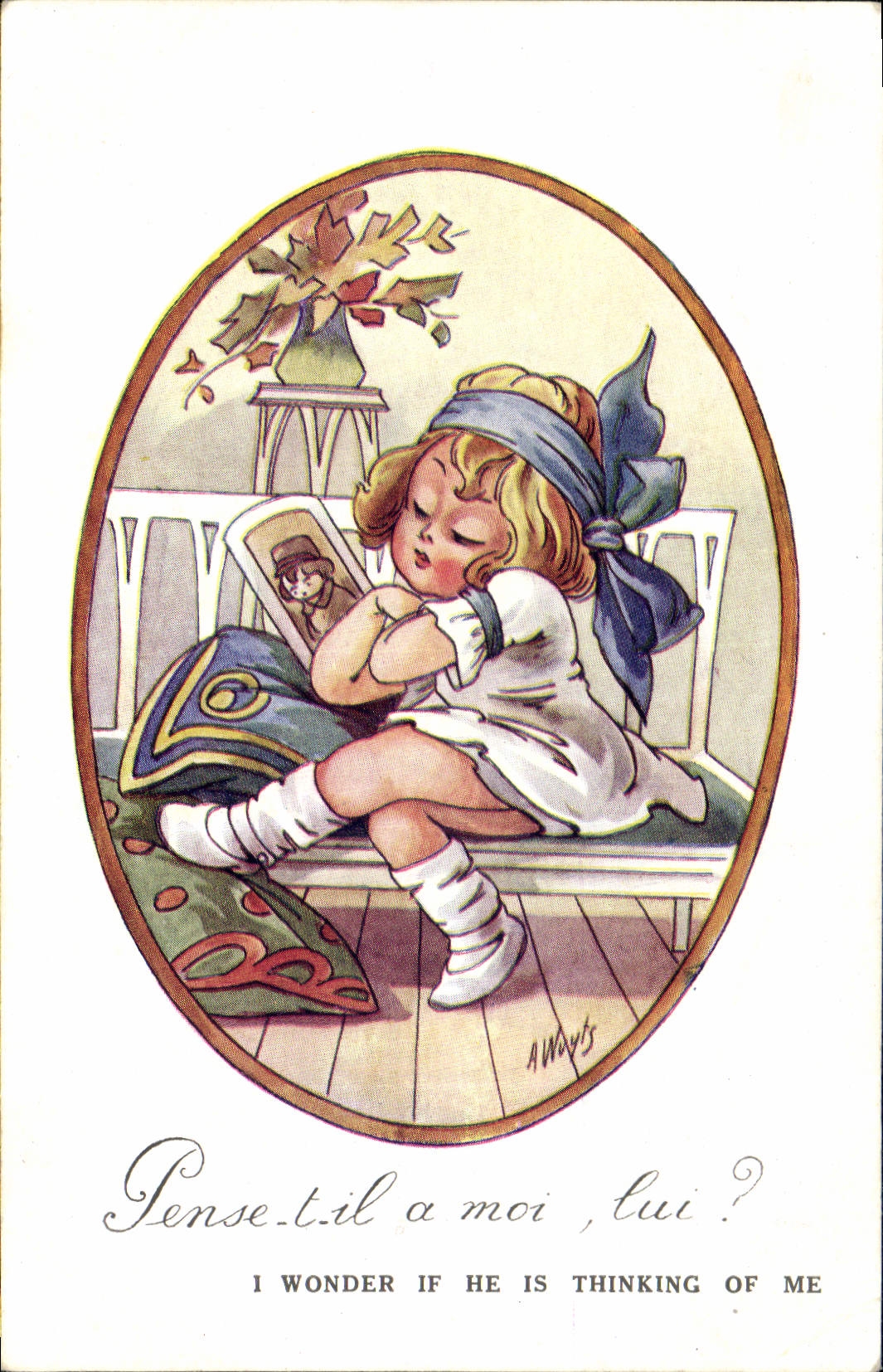 Vintage Postcard Fantaisie Illustrator Child Thinks T it has me to him