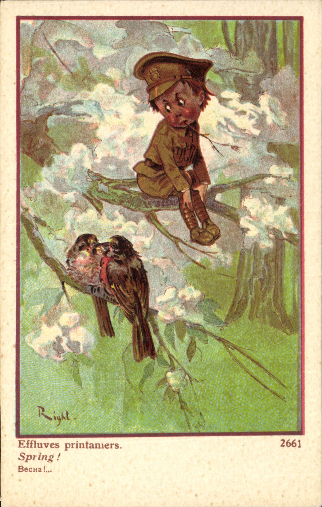 Vintage Postcard Fantasy spring Illustrator Child Militaria Emanations