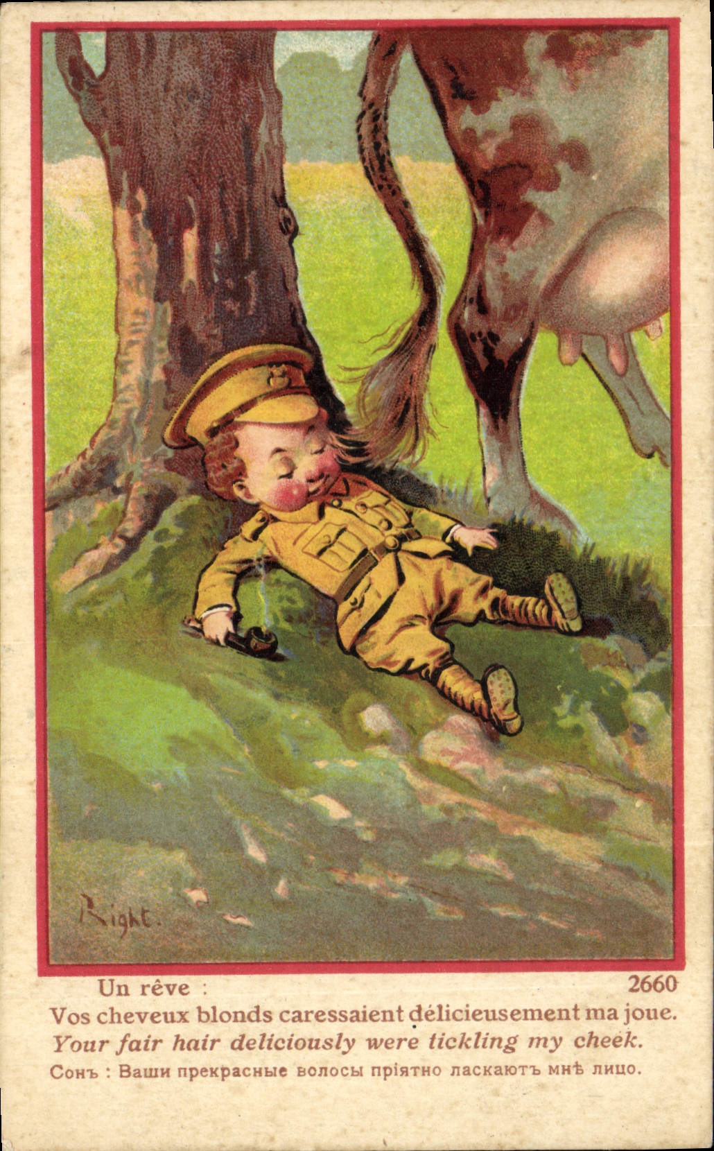 Vintage Postcard Fantasy Illustrator Children a Militaria dream