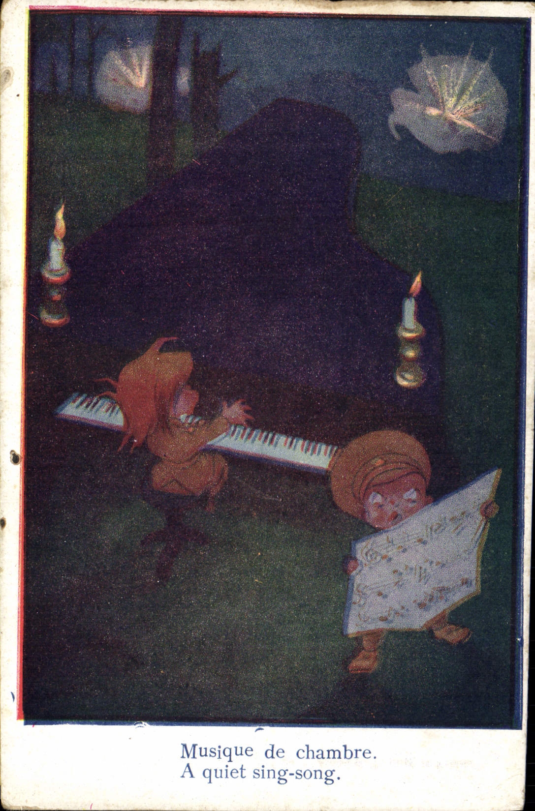Vintage Postcard Fantasy Illustrator Children Chamber music Piano