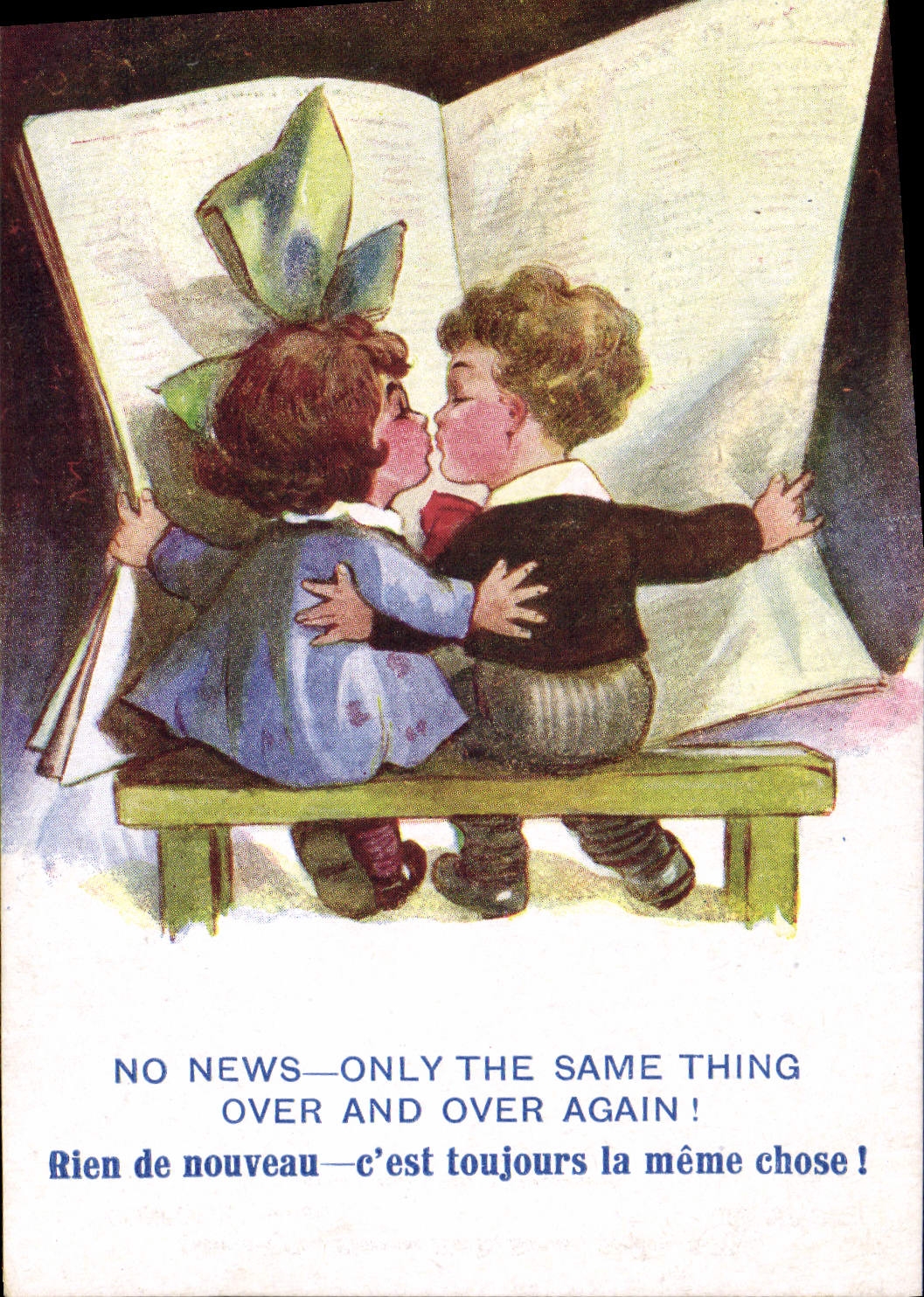 Vintage Postcard Fantasy Illustrator Children No news Only the same thing over and over again