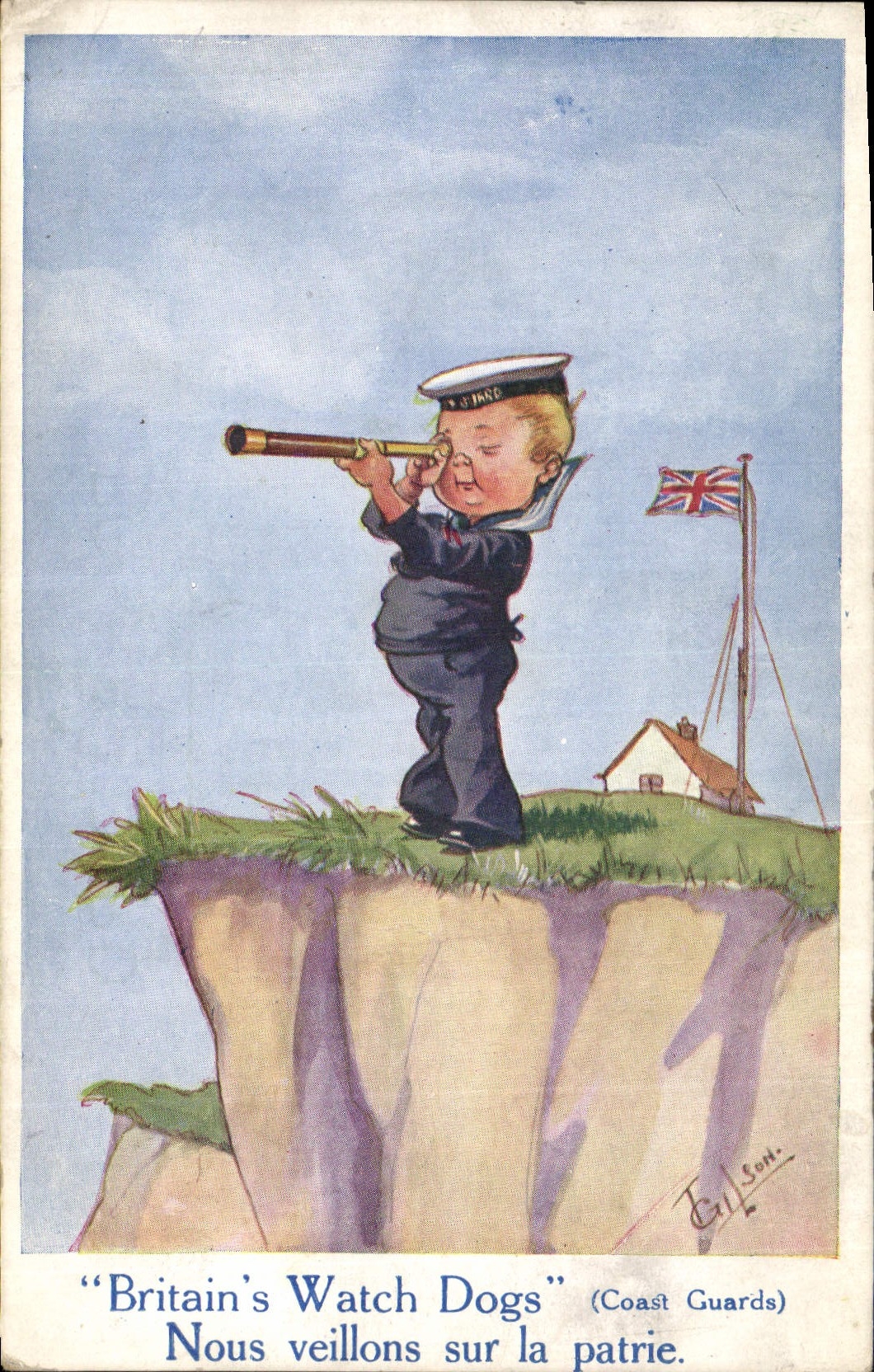 Vintage Postcard Fantaisie Illustrator Child We take care on the fatherland Cost guards Marin