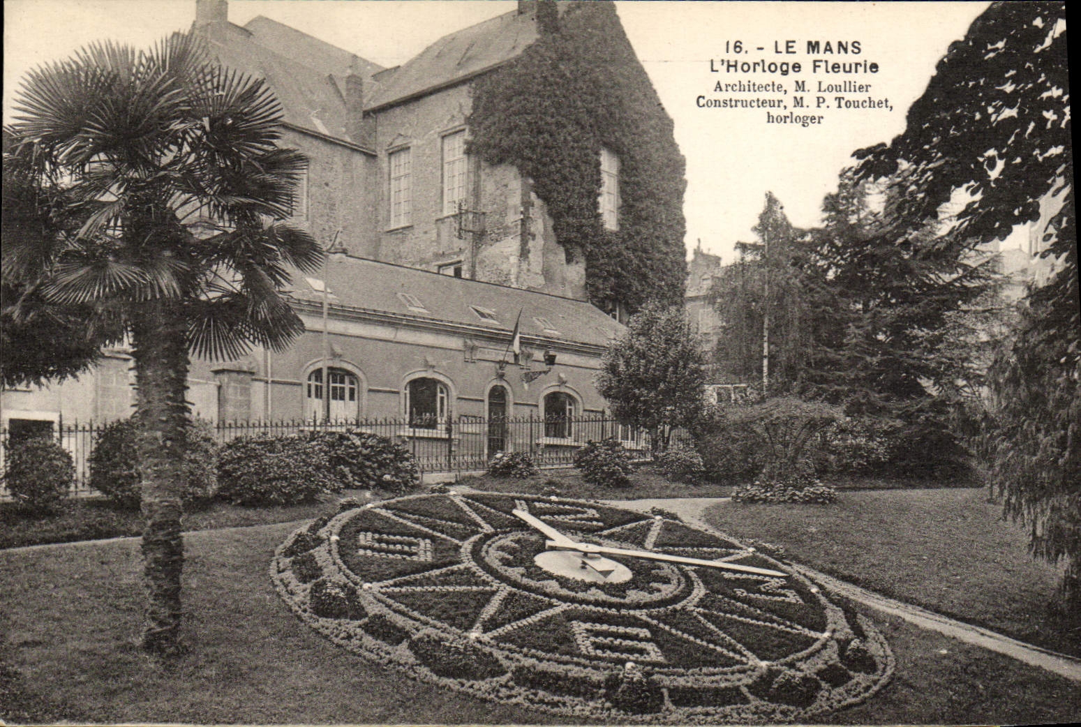 Vintage Postcard Le Mans Flowers the flowered clock