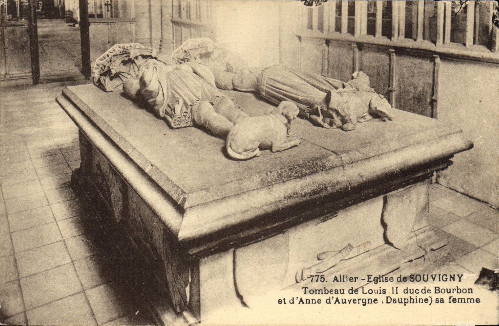 Vintage Postcard Church of Souvigny Tomb of Louis II duke of bourbon and Anne of Auvergne
