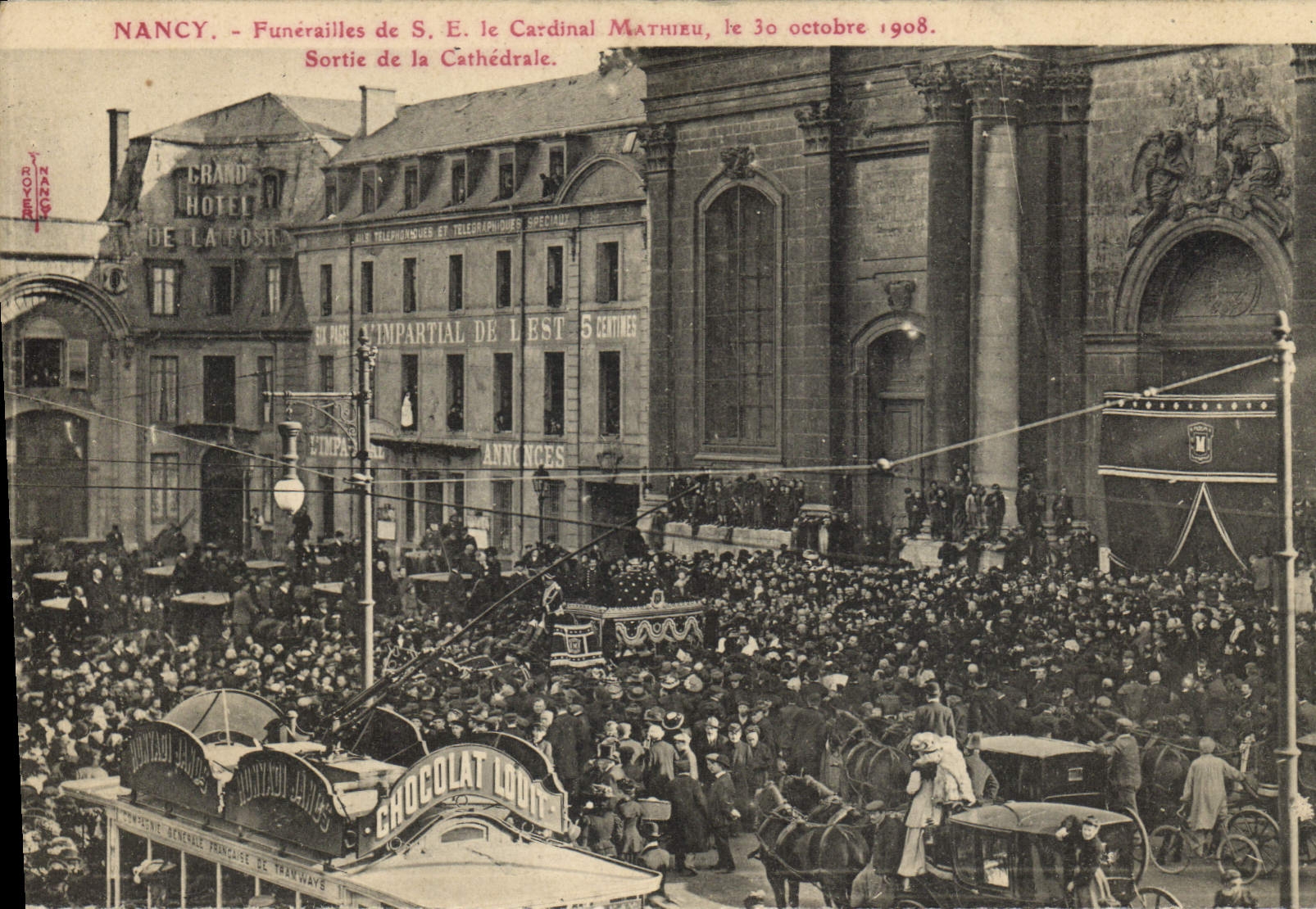 Vintage Postcard Nancy Funeral of SE the cardinal Mathieu Left the cathedral SIGNAL