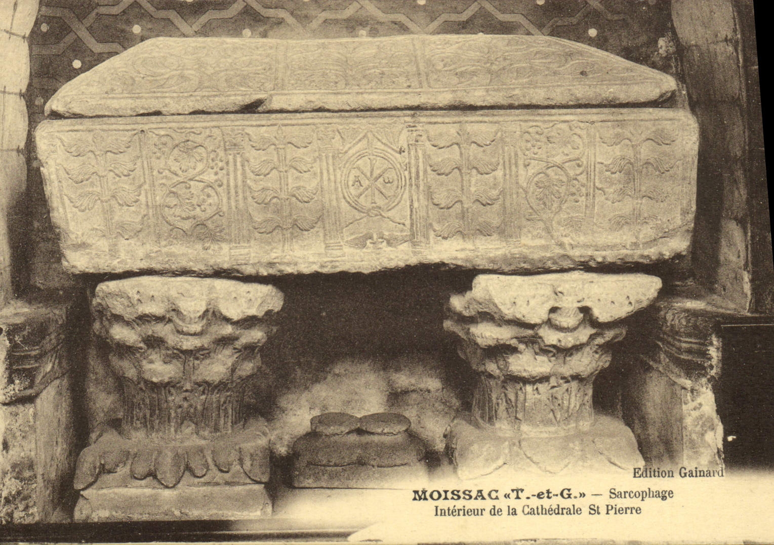Vintage Postcard Moissac Interior Sarcophagus of the cathedral St Pierre