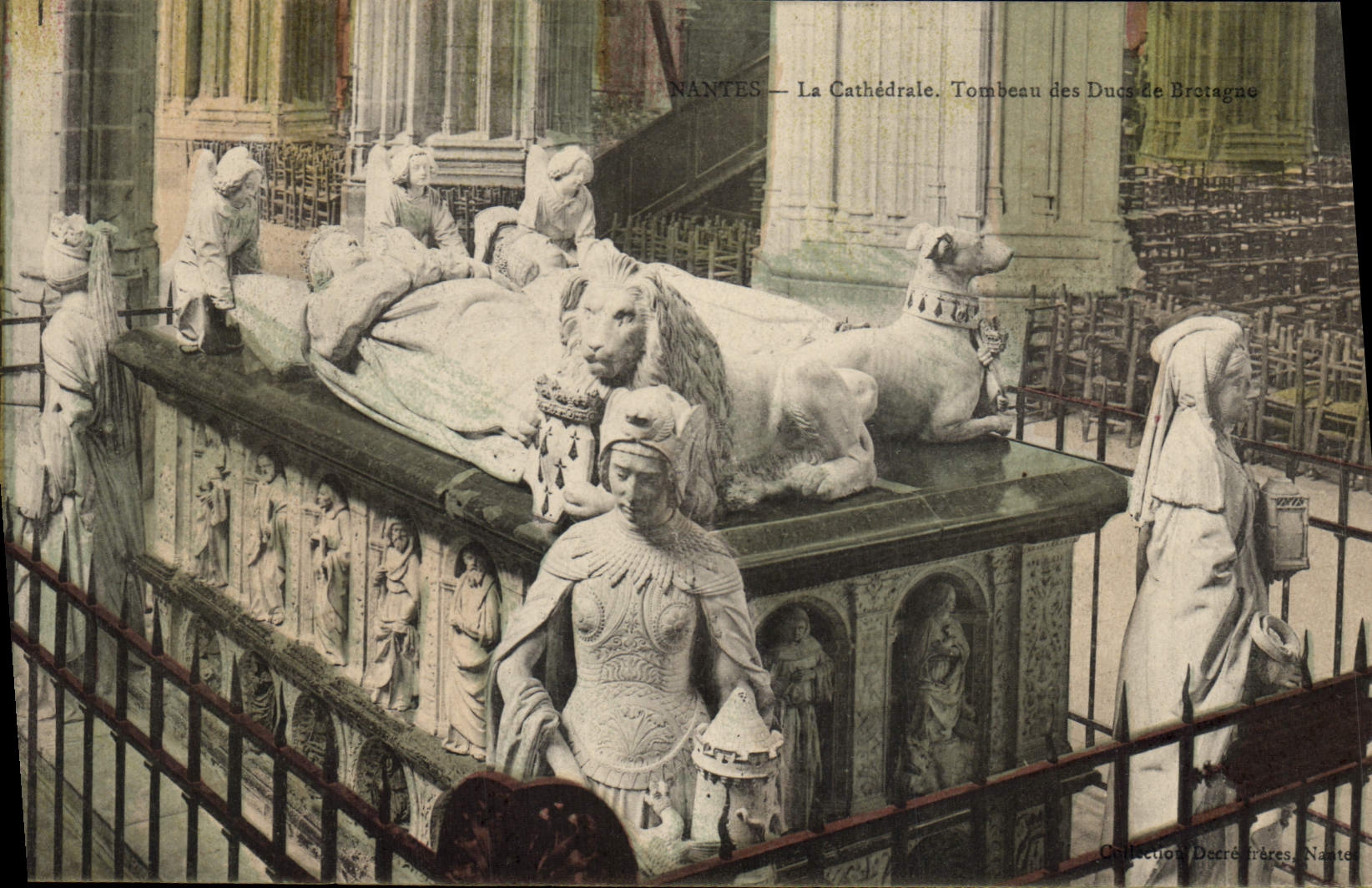 Vintage Postcard Nantes the cathedral Tomb of the Dukes of Brittany Lion