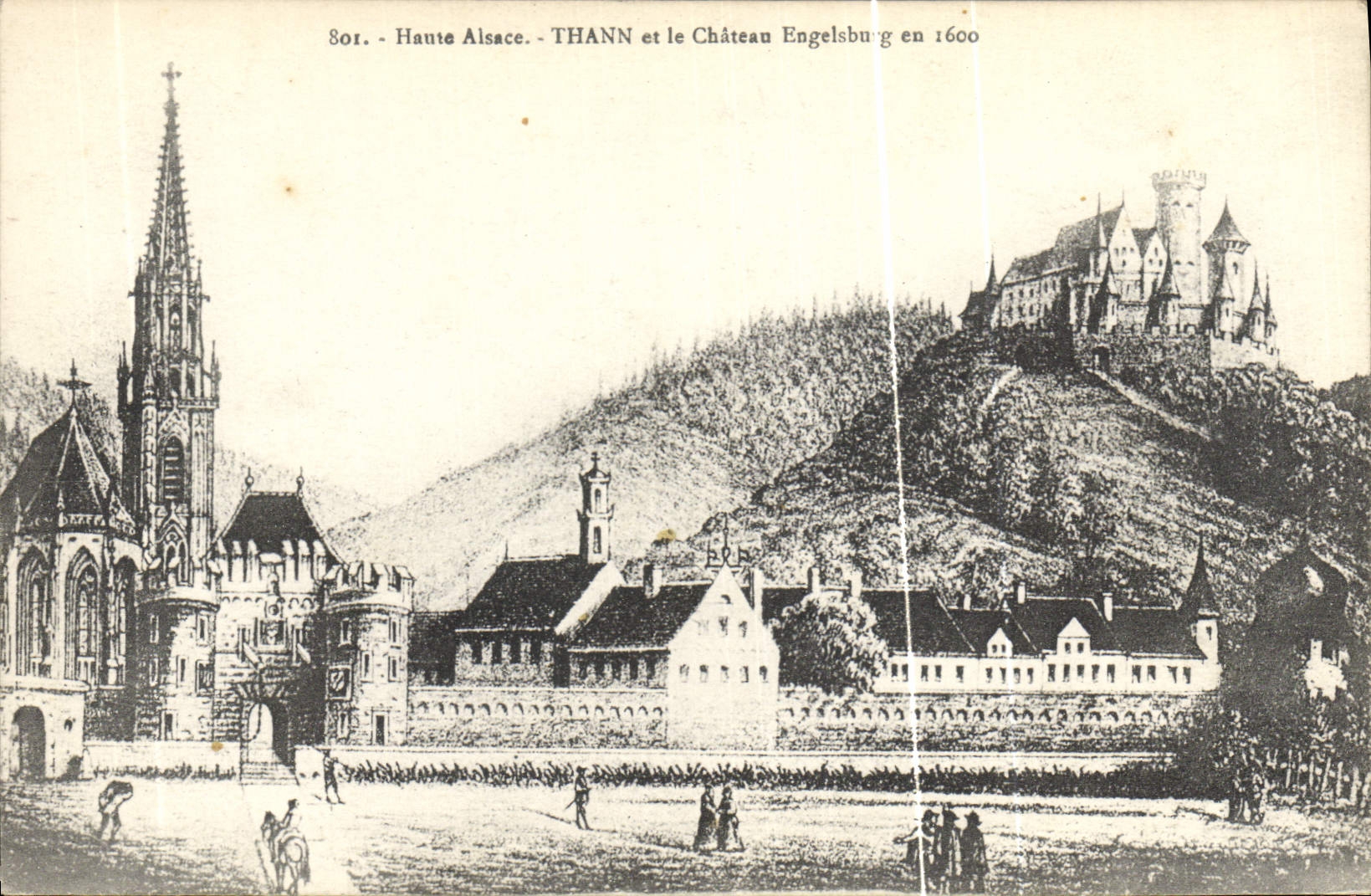Vintage Postcard Thann and the Engelsburg castle in 1600