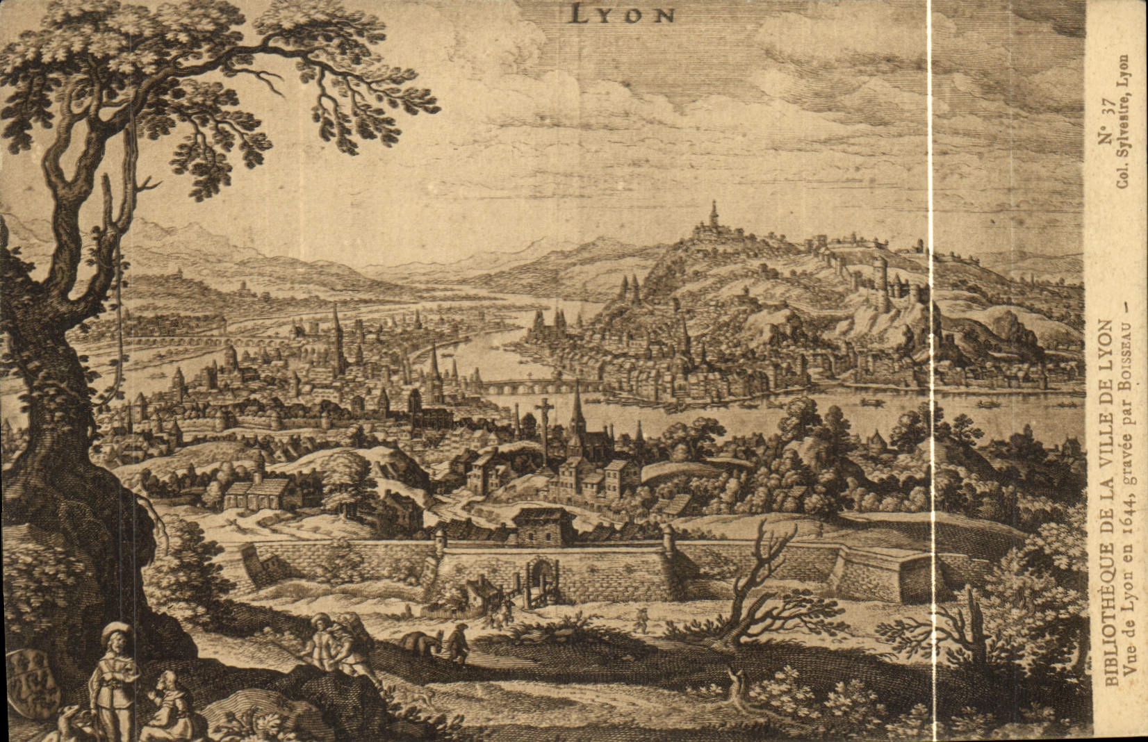 CPA Bibliotheque de la ville de Lyon Vue de Lyon en 1644 