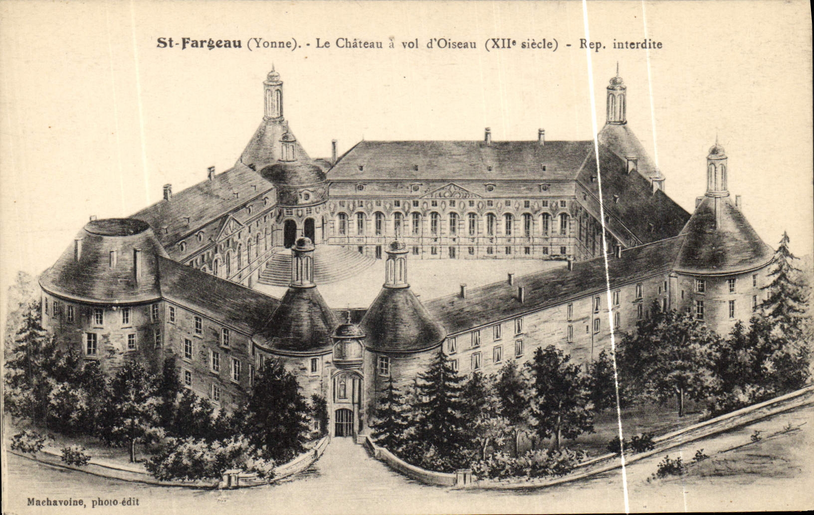 Vintage Postcard St Fargeau the castle has flight of bird