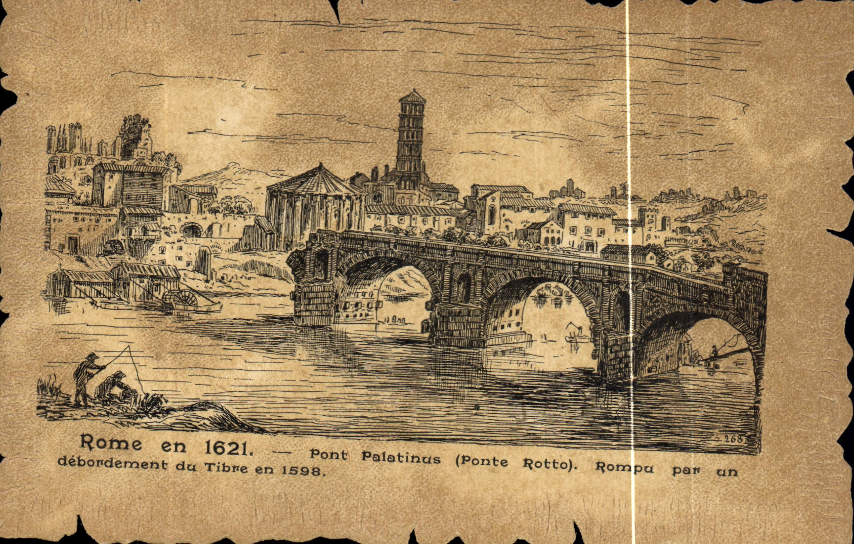 Vintage Postcard Rome in 1621 Palatinus Bridge