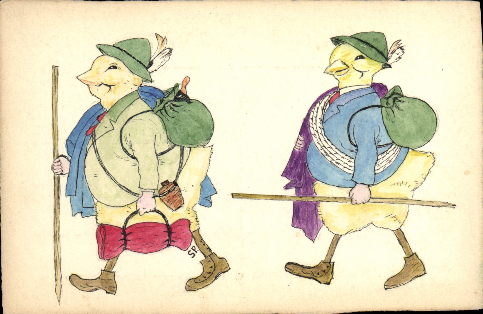 Vintage Postcard Chicks (drawing has the hand) Alpinism
