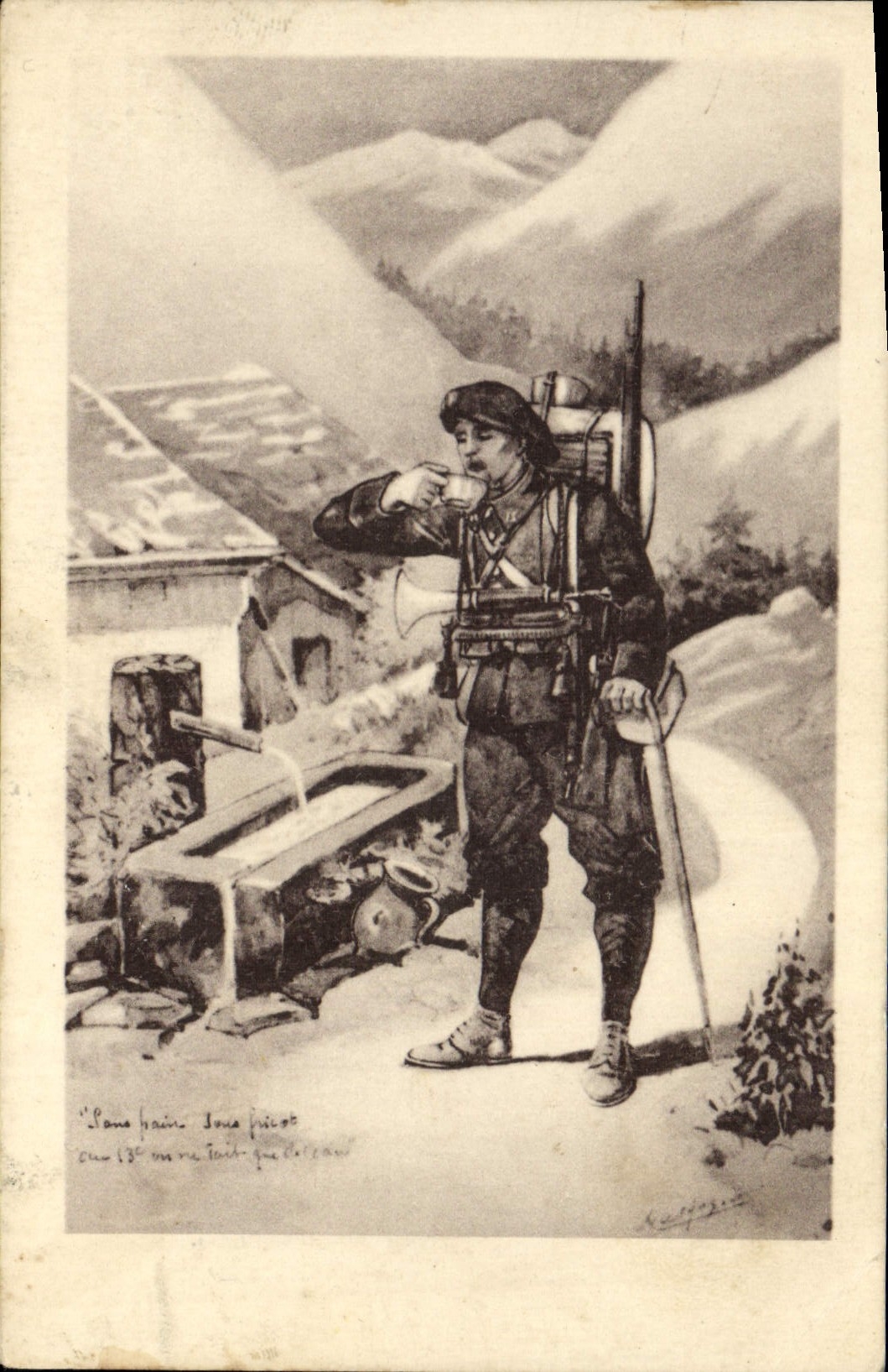 CPA Militaria Chasseurs Alpins 