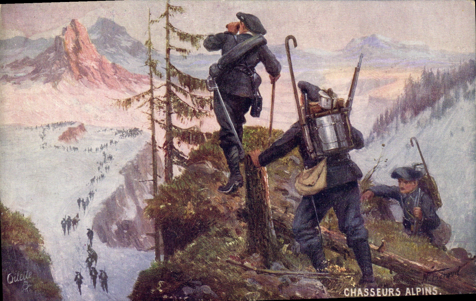 CPA Militaria Chasseurs Alpins 