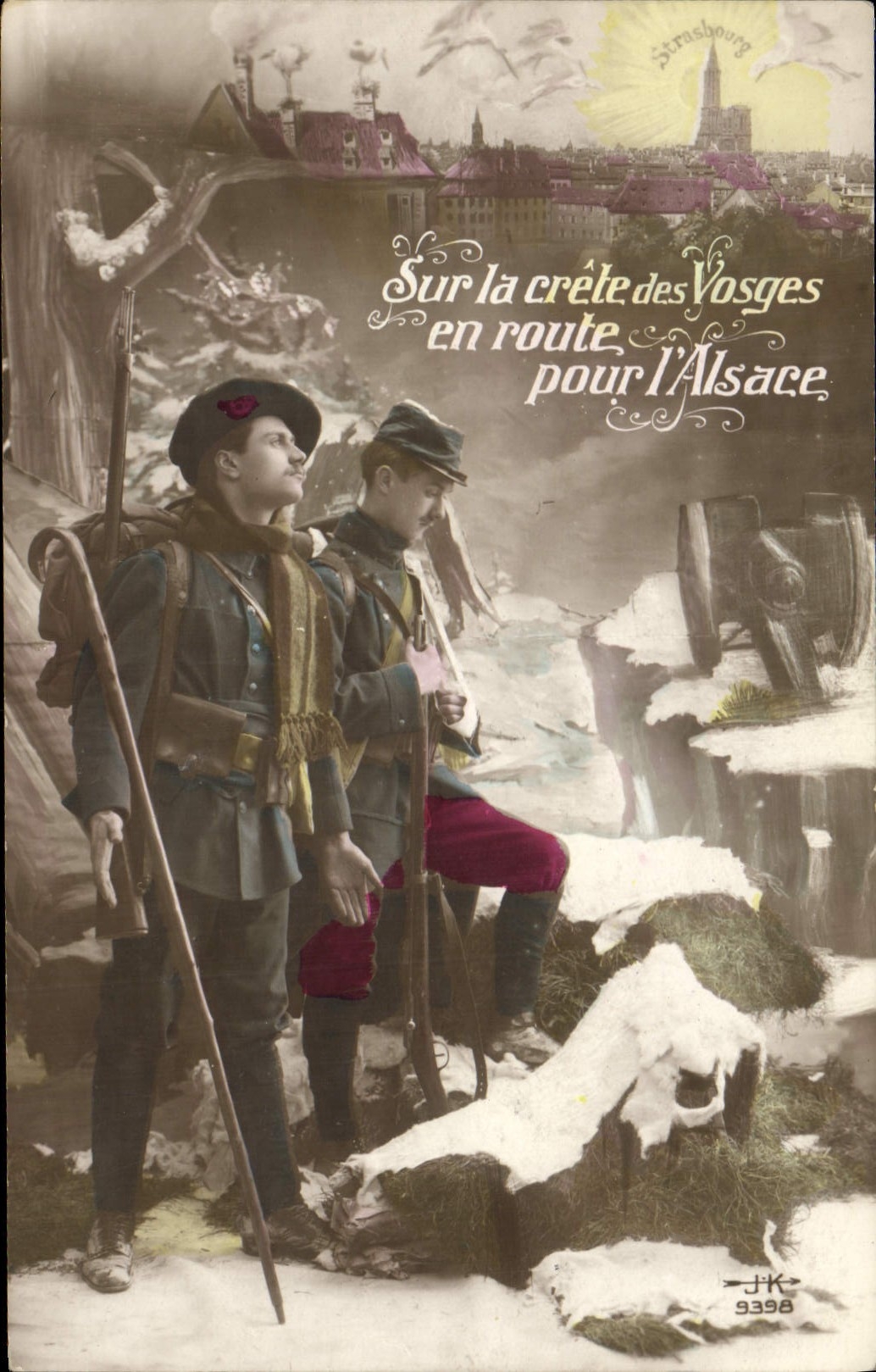 CPA Militaria Chasseurs Alpins Sur la crete des Vosges en route pour l'Alsace