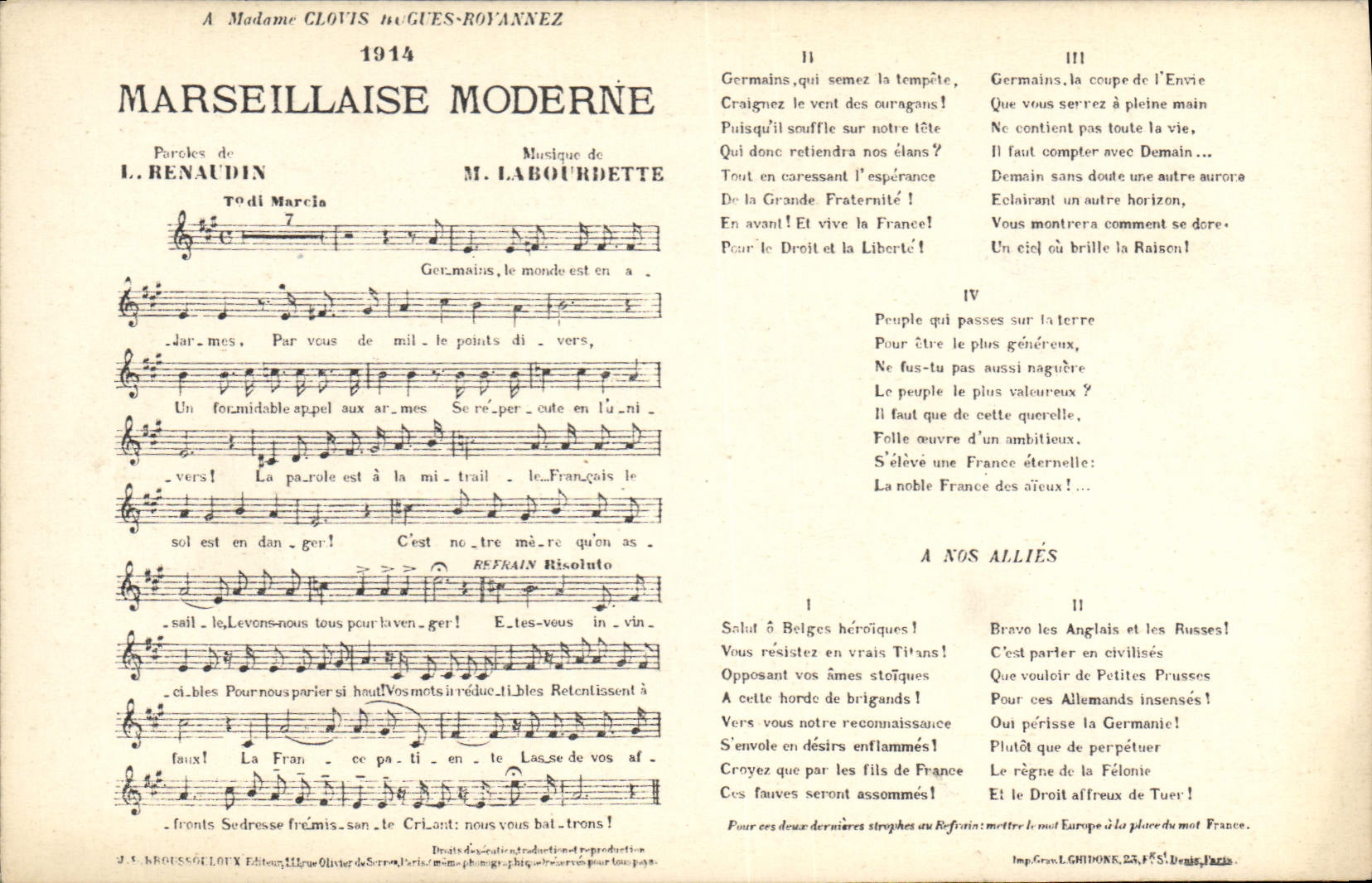 Modern Vintage Postcard Marseillaise Renaudin Labourbette