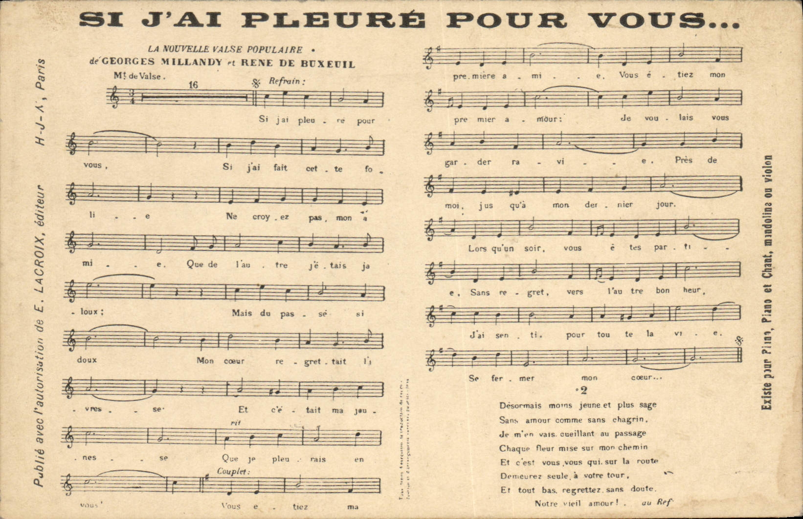 Postal si tengo llora para ustedes a Georges Millandy Rene de Buxeuil