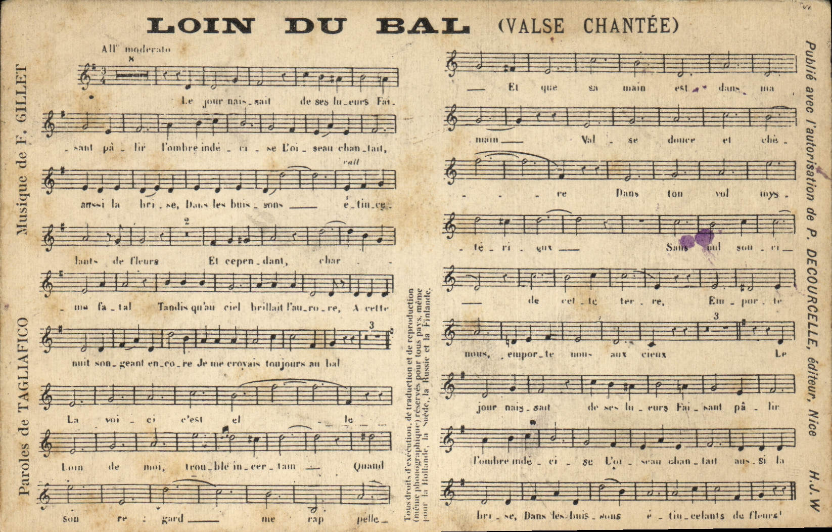 CPA Loin du bal Valse chantee Tagliafico Gillet