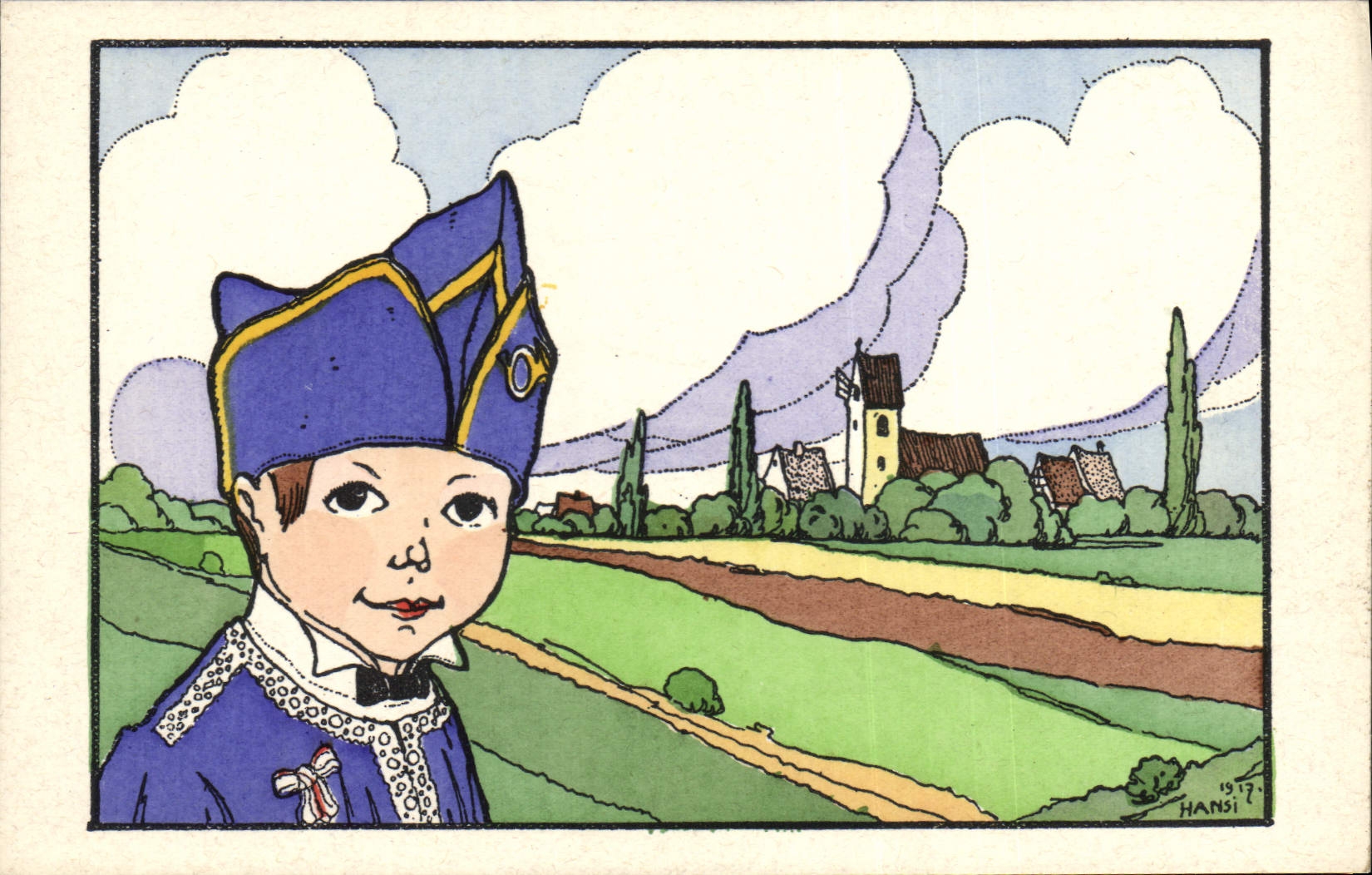 Vintage Postcard Folklore Alsace Hansi Kid of Alsace SIGNAL