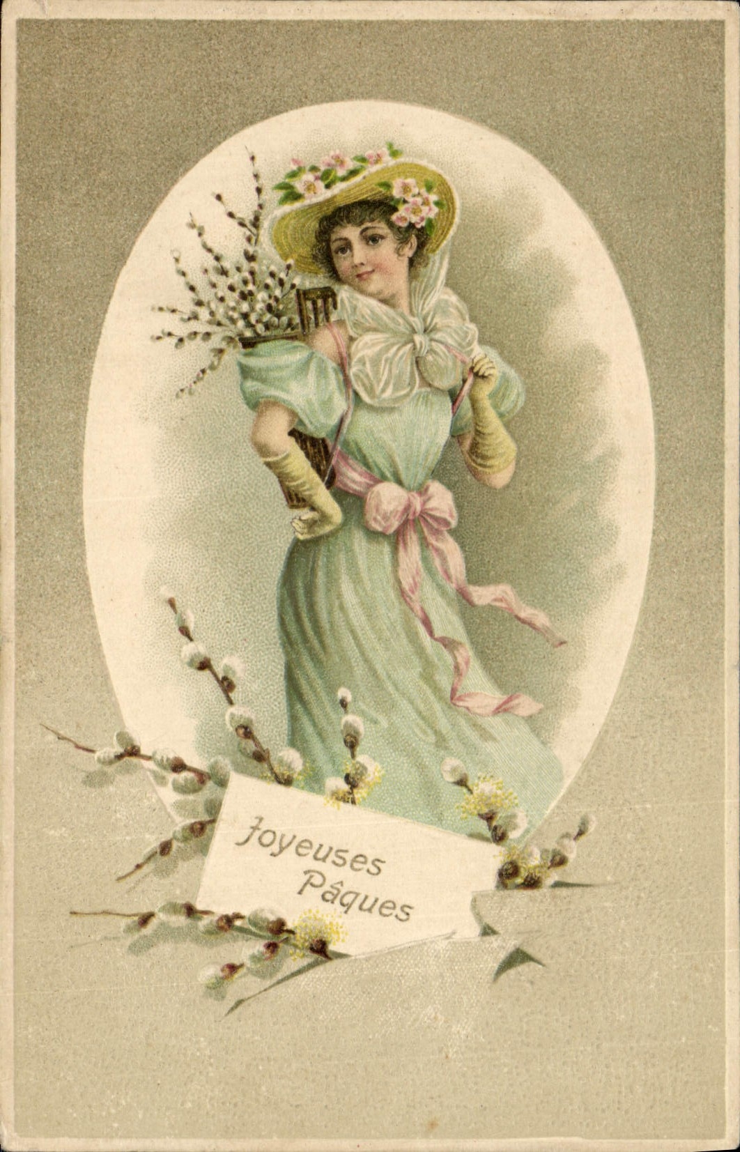 Vintage Postcard Fantasy Flowers Easter Woman