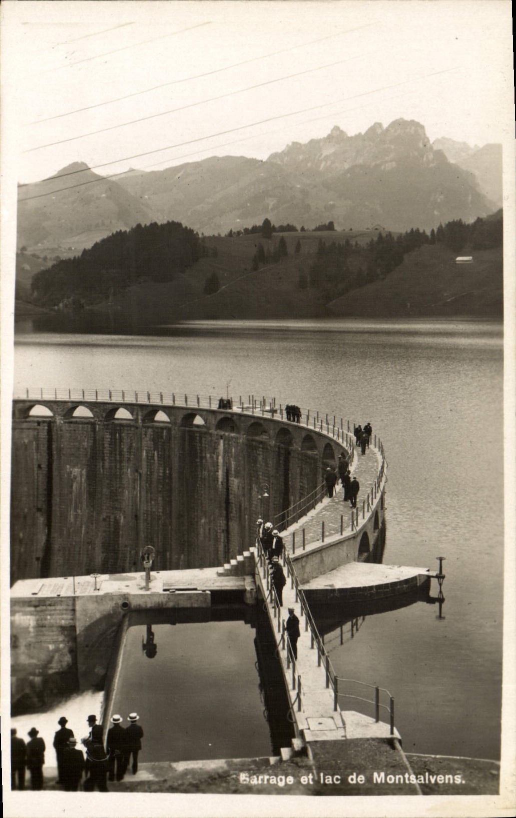 Modern Postcard Electricity Stopping and Lake Montsalvens