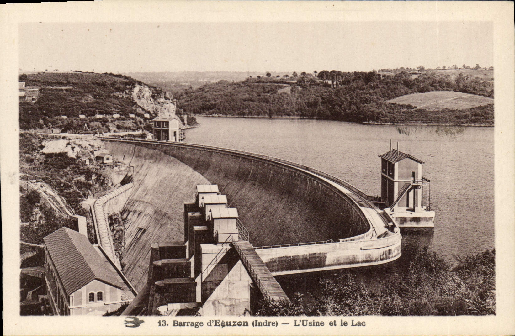 Vintage Postcard Electricity Dam Eguzon the factory and the lake