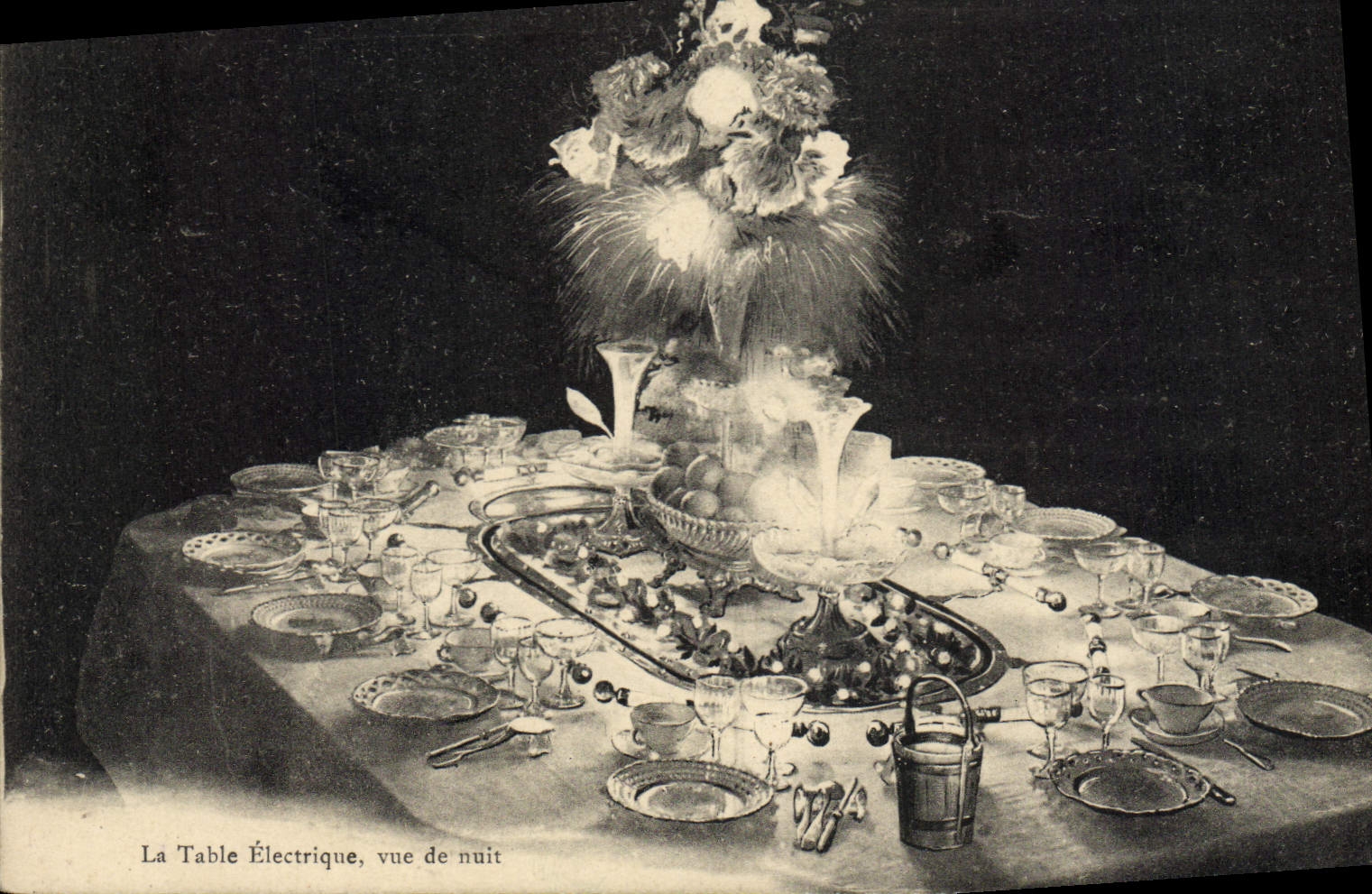 Vintage Postcard Electricity the electric table seen of night