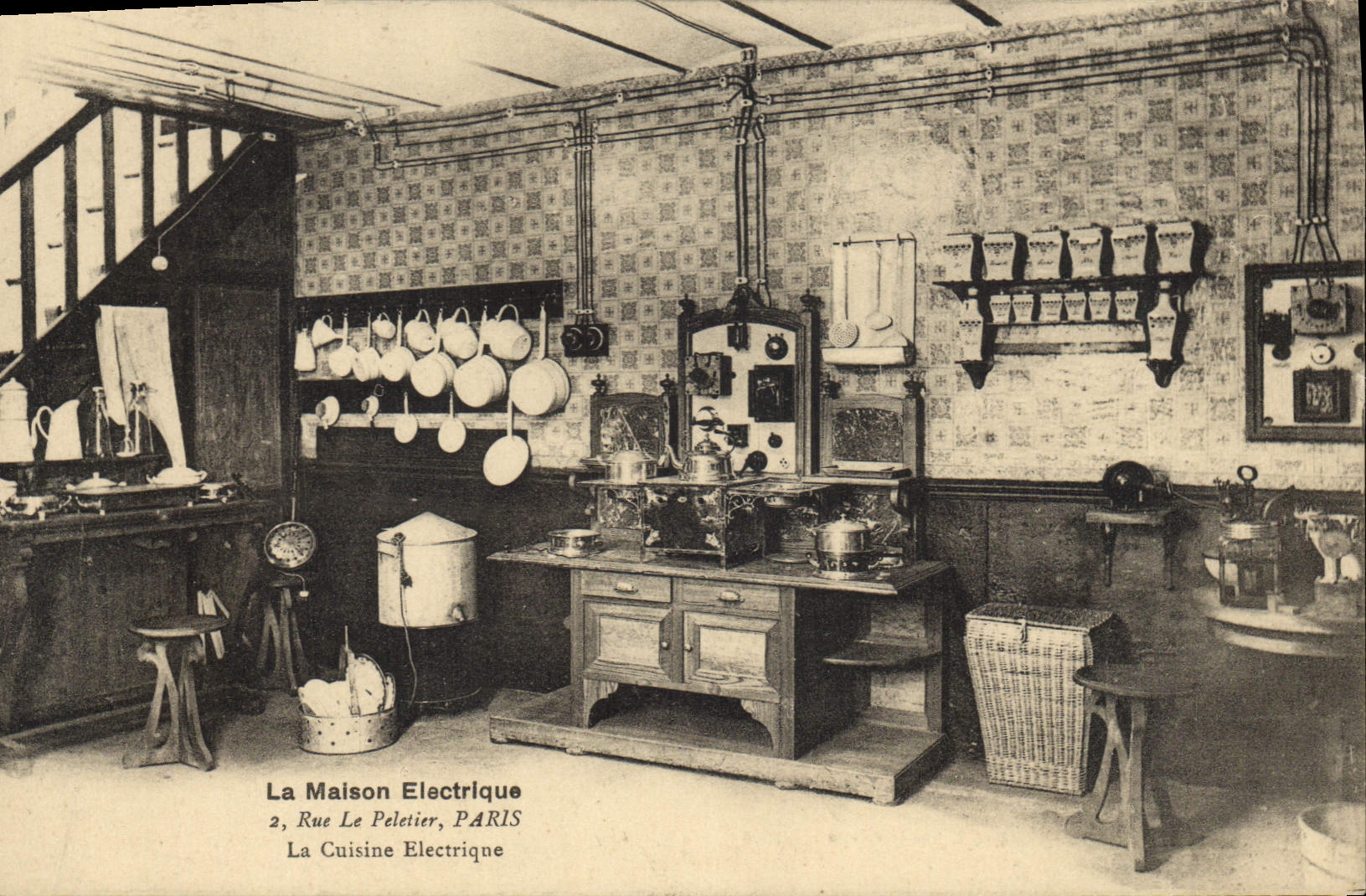 Vintage Postcard Electricity the electric house Street the Paris Furrier electric kitchen