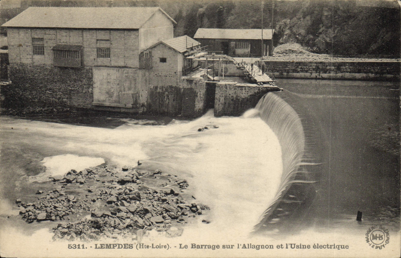 Vintage Postcard Lempdes Electricity stopping on Allagnon and the electric factory