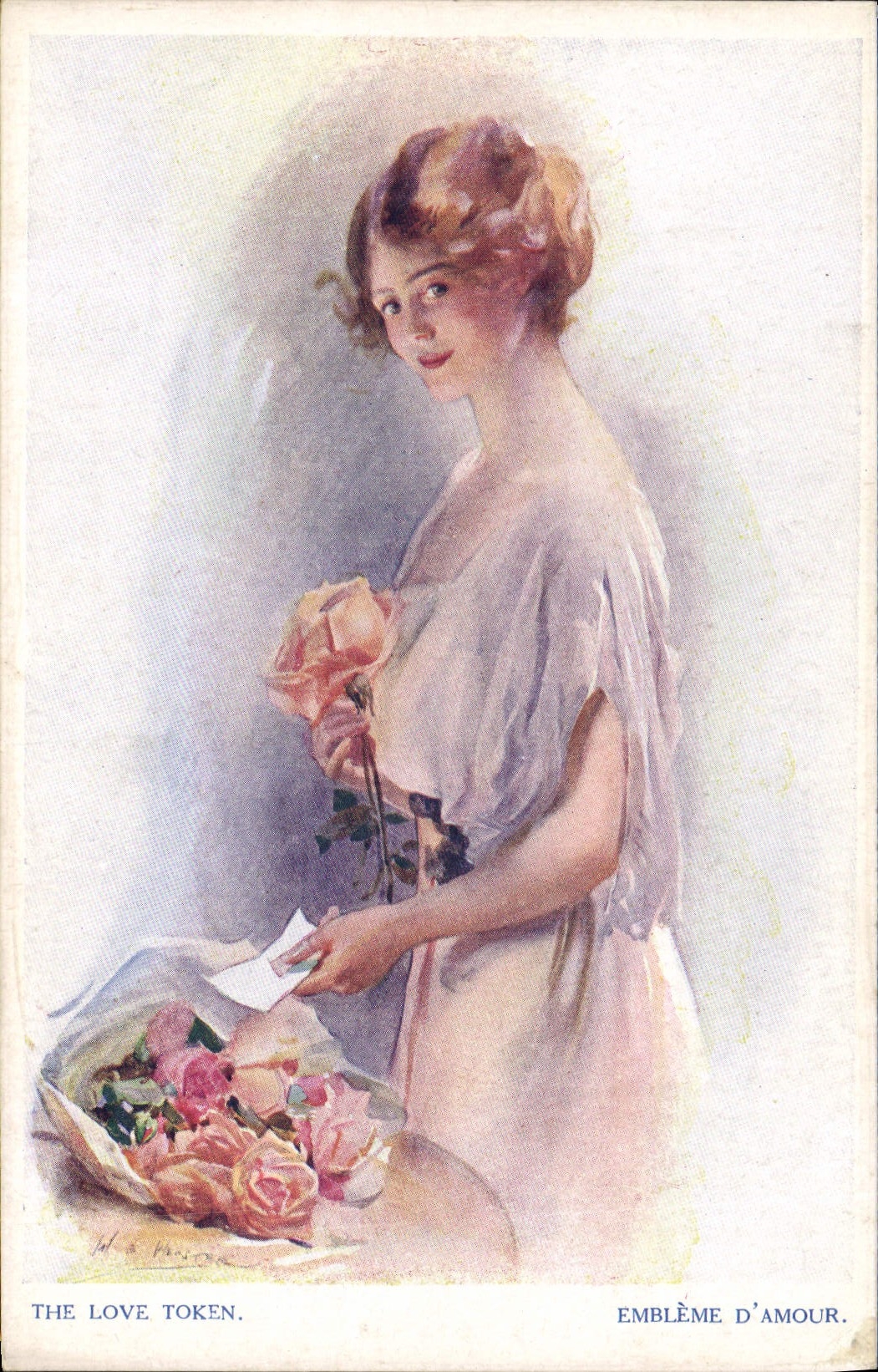 Vintage Postcard Fantasy Illustrator Woman Emblem of love