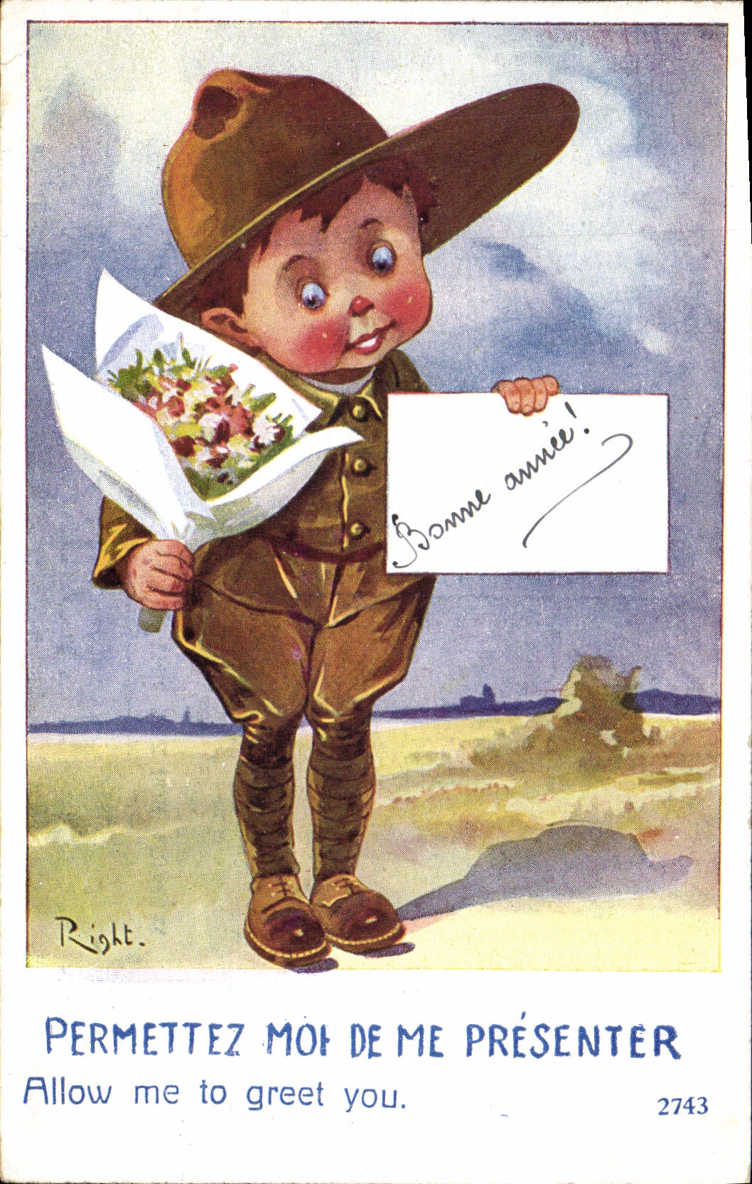 Vintage Postcard Fantaisie Illustrator Child Allow me to present to me