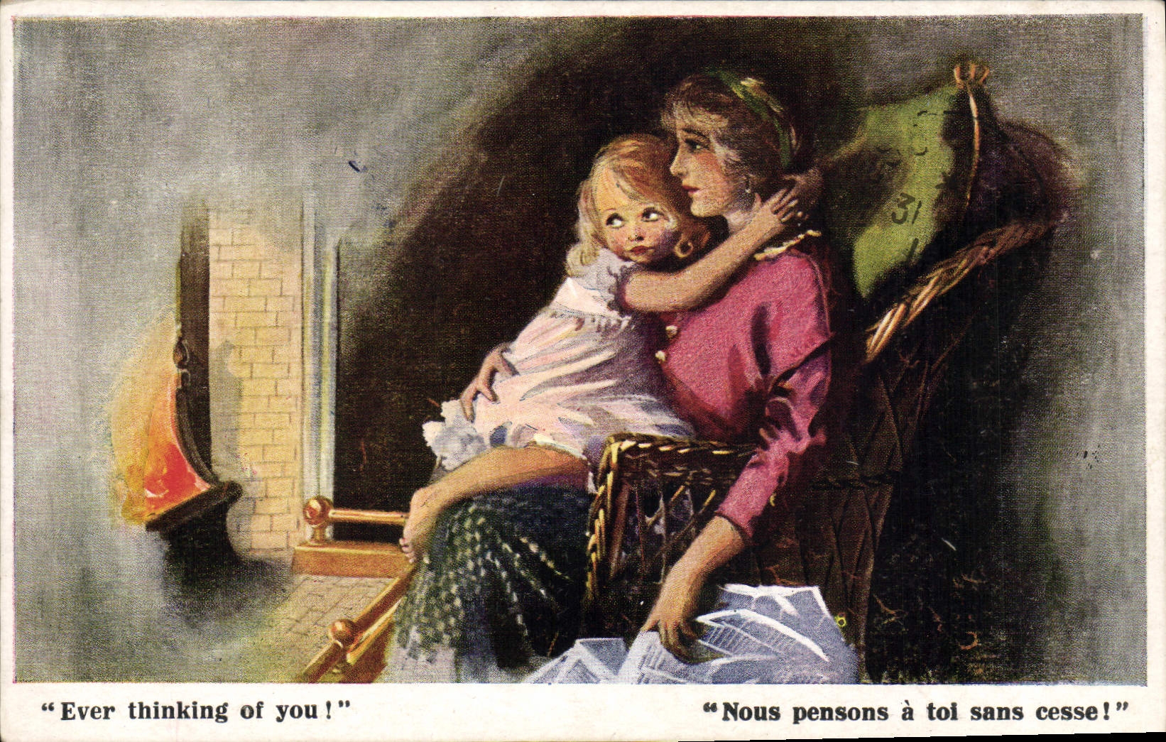 Vintage Postcard Fantasy Illustrator Ever thinking of you! Child wife