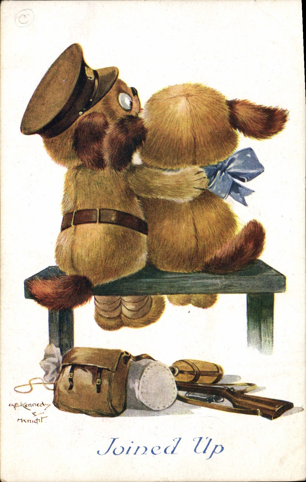 Vintage Postcard Fantasy Illustrator Dog Joined Up Militaria