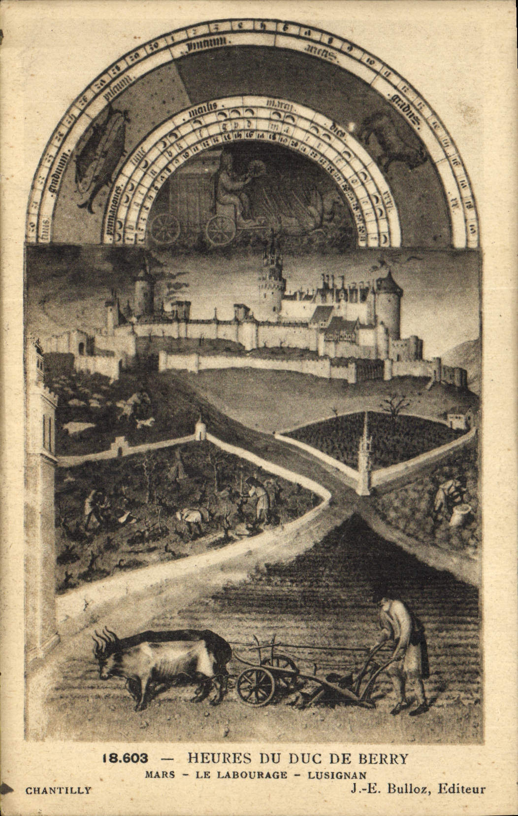 CPA Heures du Duc de Berry Mars Le Labourage Lusignan Chateau