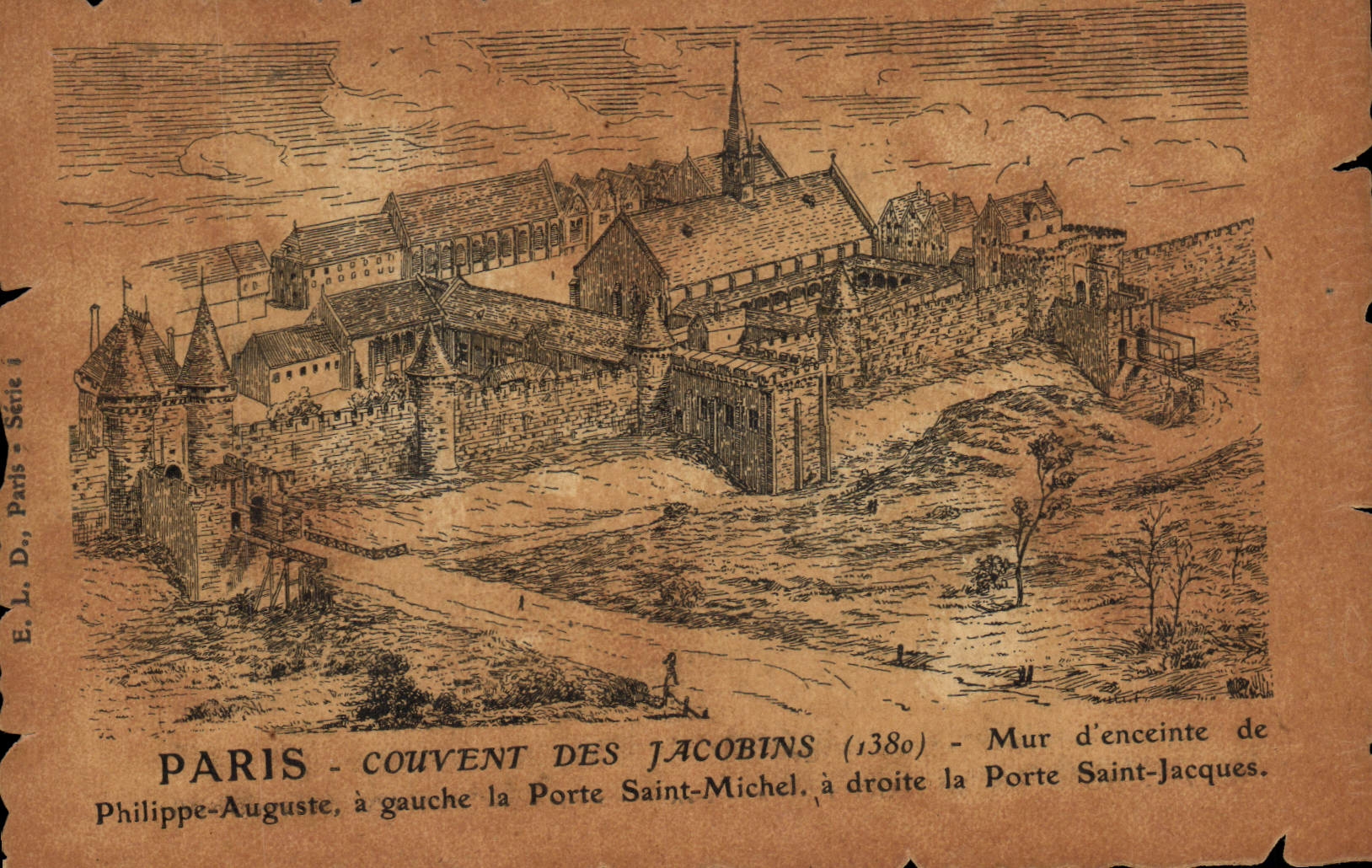 Vintage Postcard Paris Couvent Jacobins 1380 enclosing Wall of Philippe Auguste Porte Saint Michel Carries Holy Jacques